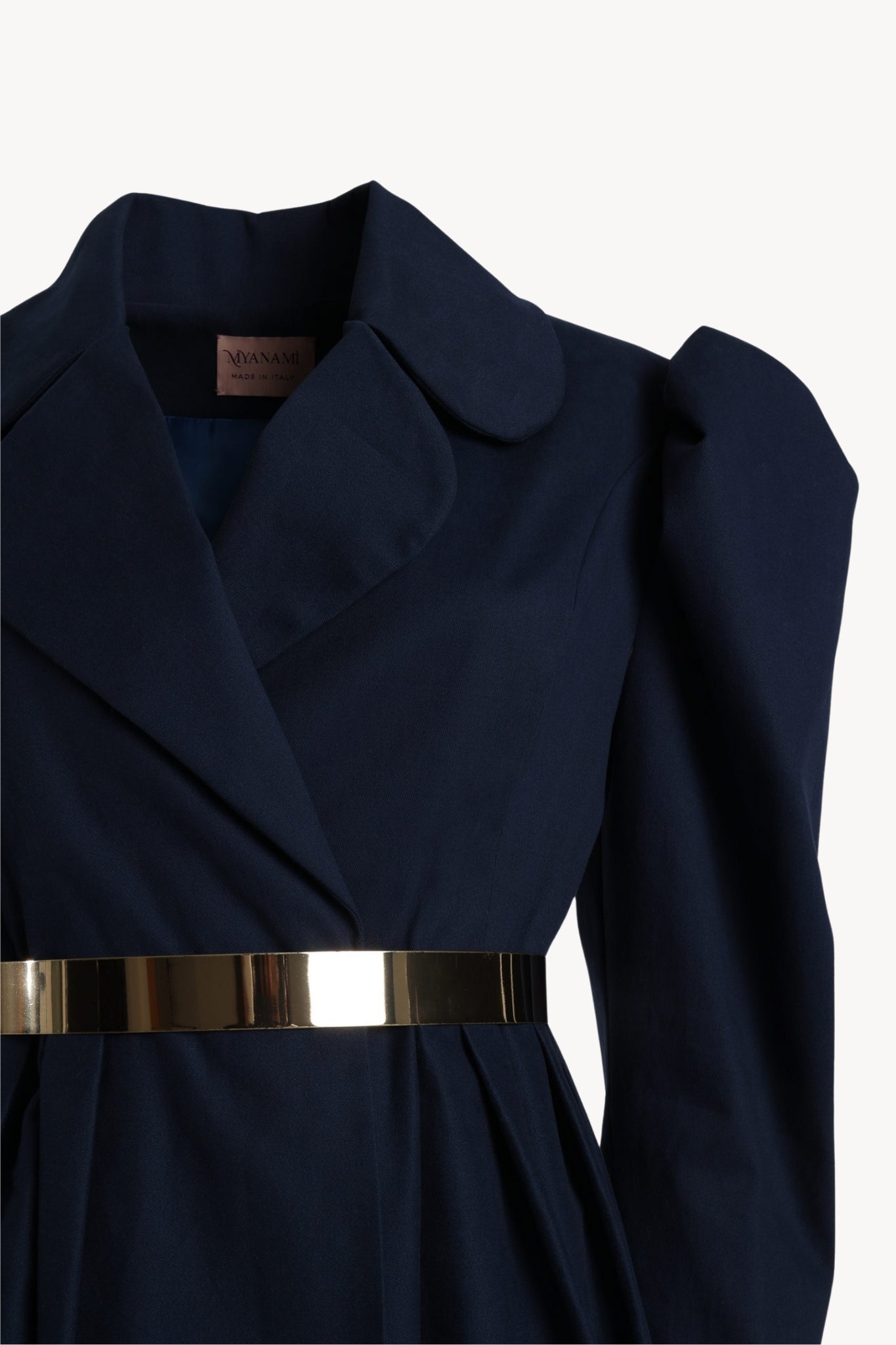 Dark Blue Puff Sleeve Overcoat