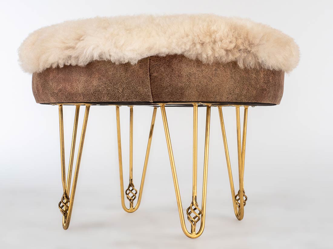 Pouf Bench with Golden Hairpin Legs