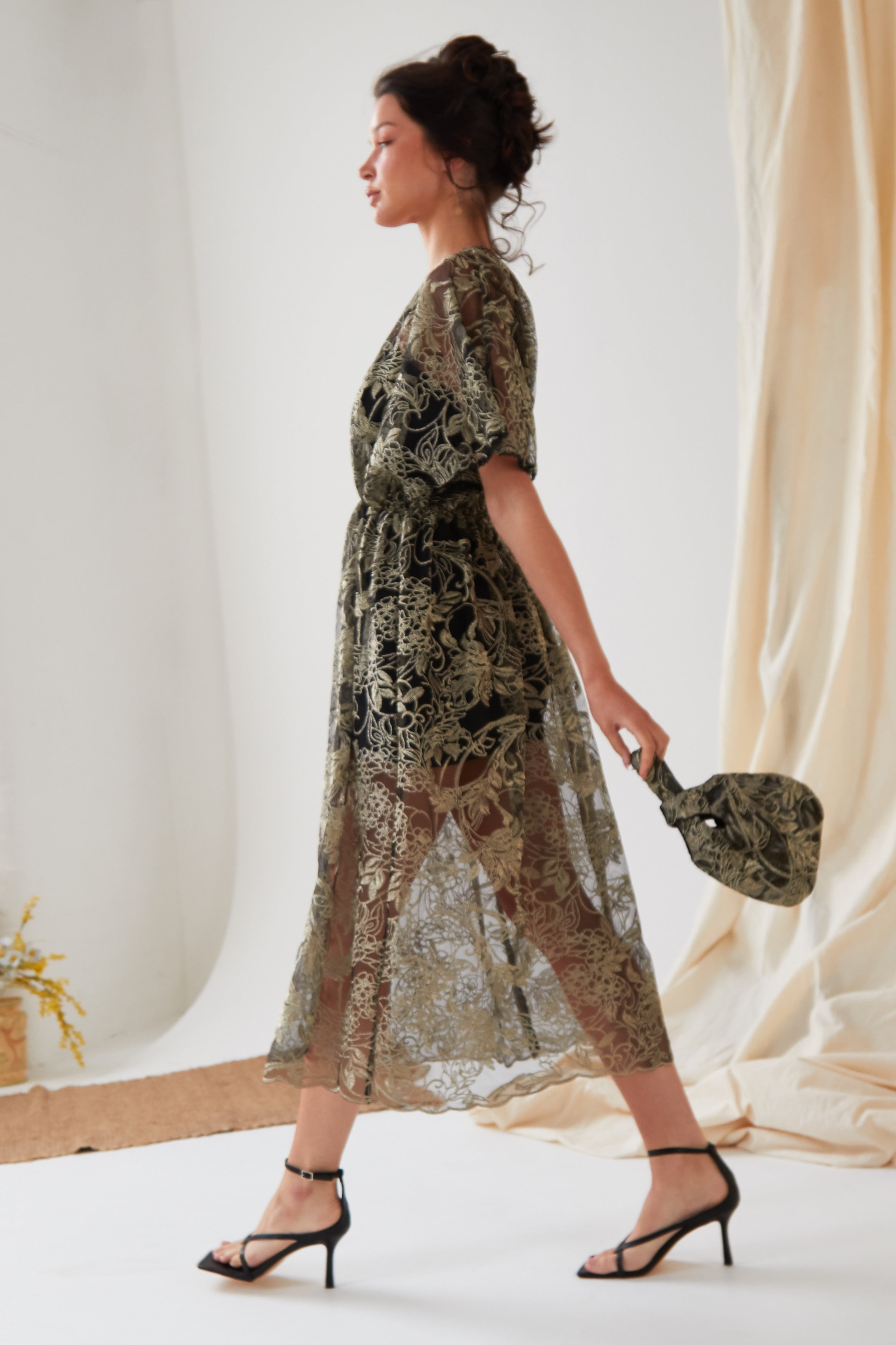 Golden & Black Italian Lace Pouch Bag-4