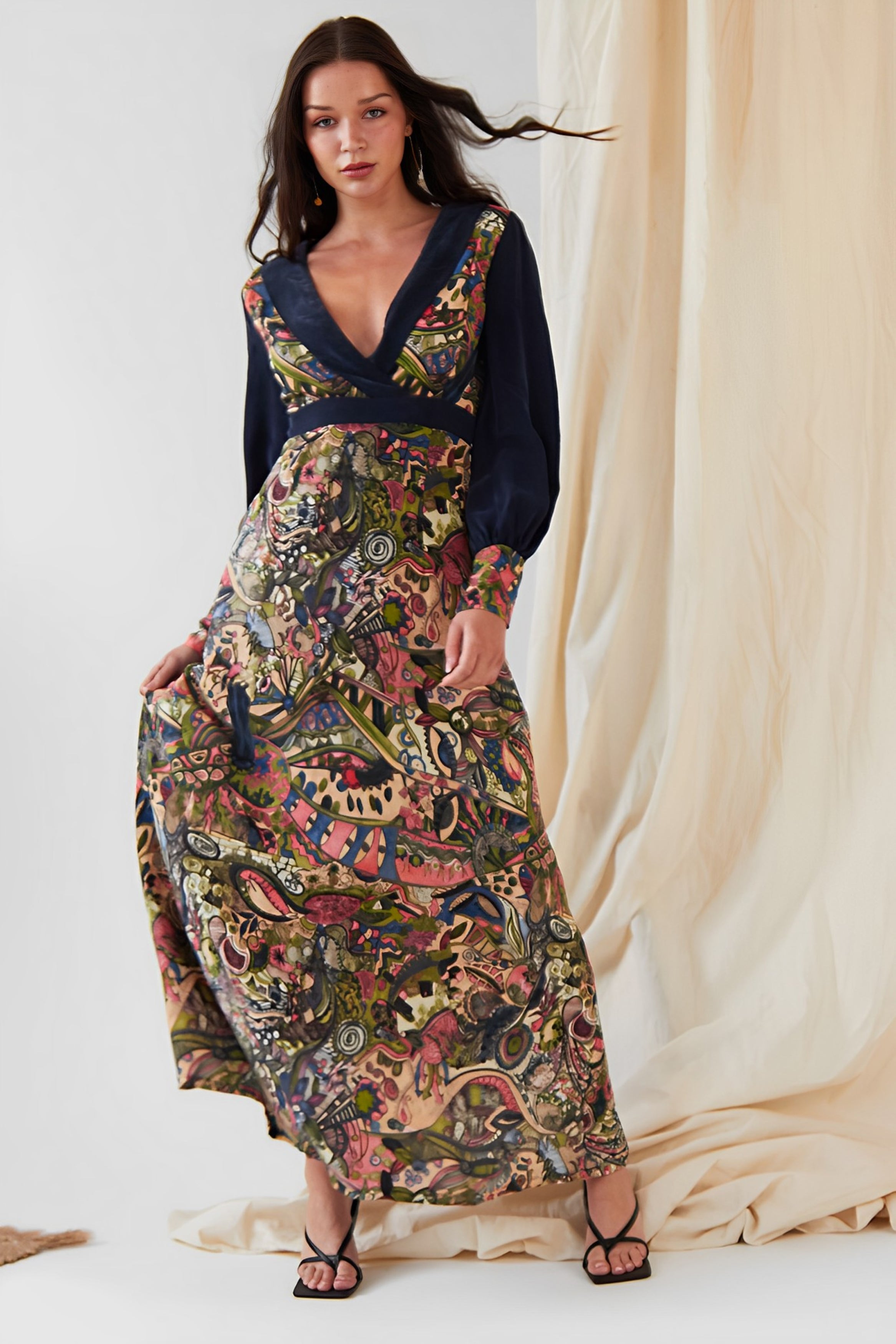 Larica Persian Hand Painted Maxi Dress