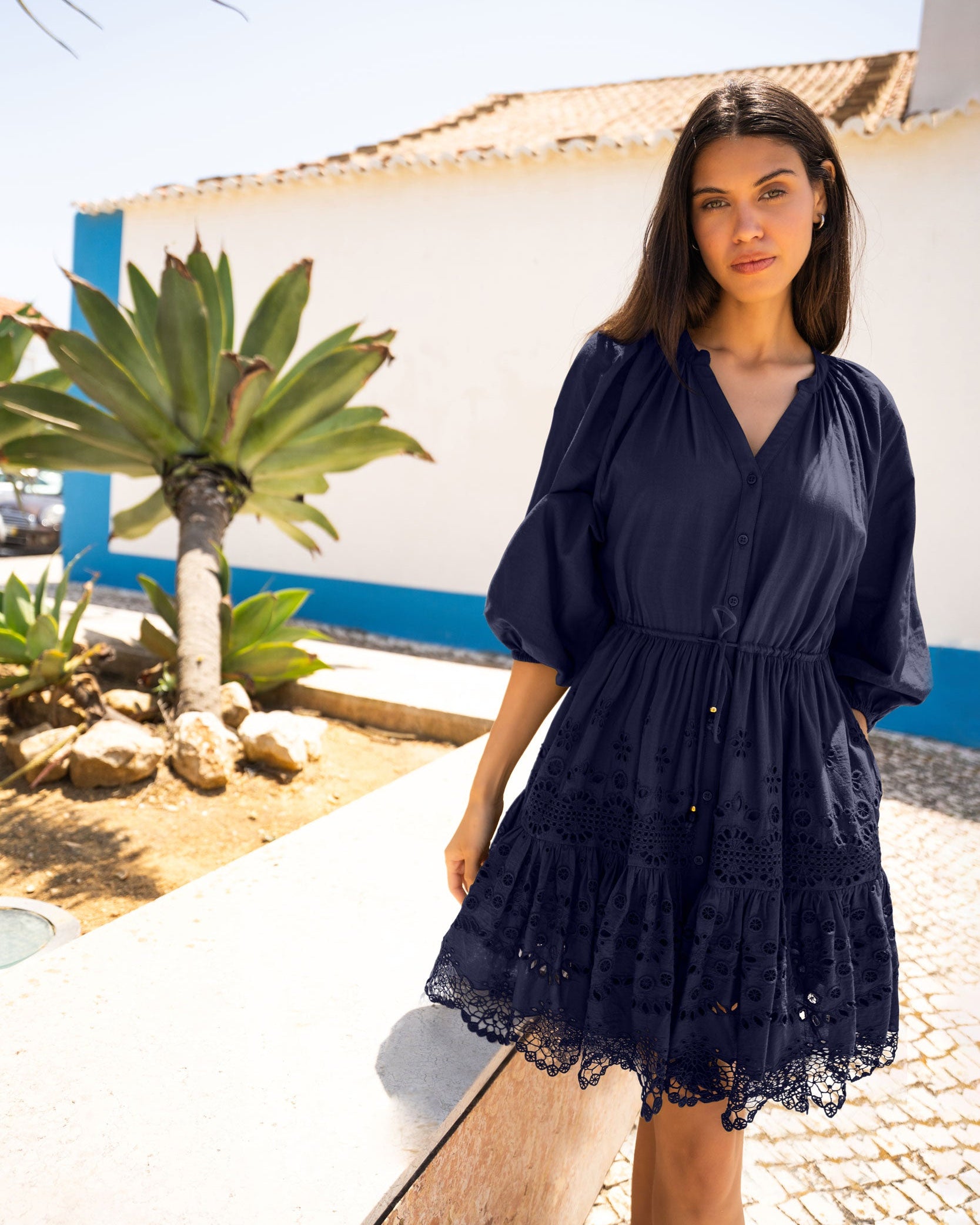 Sam Dress In Navy Calypso Eyelet