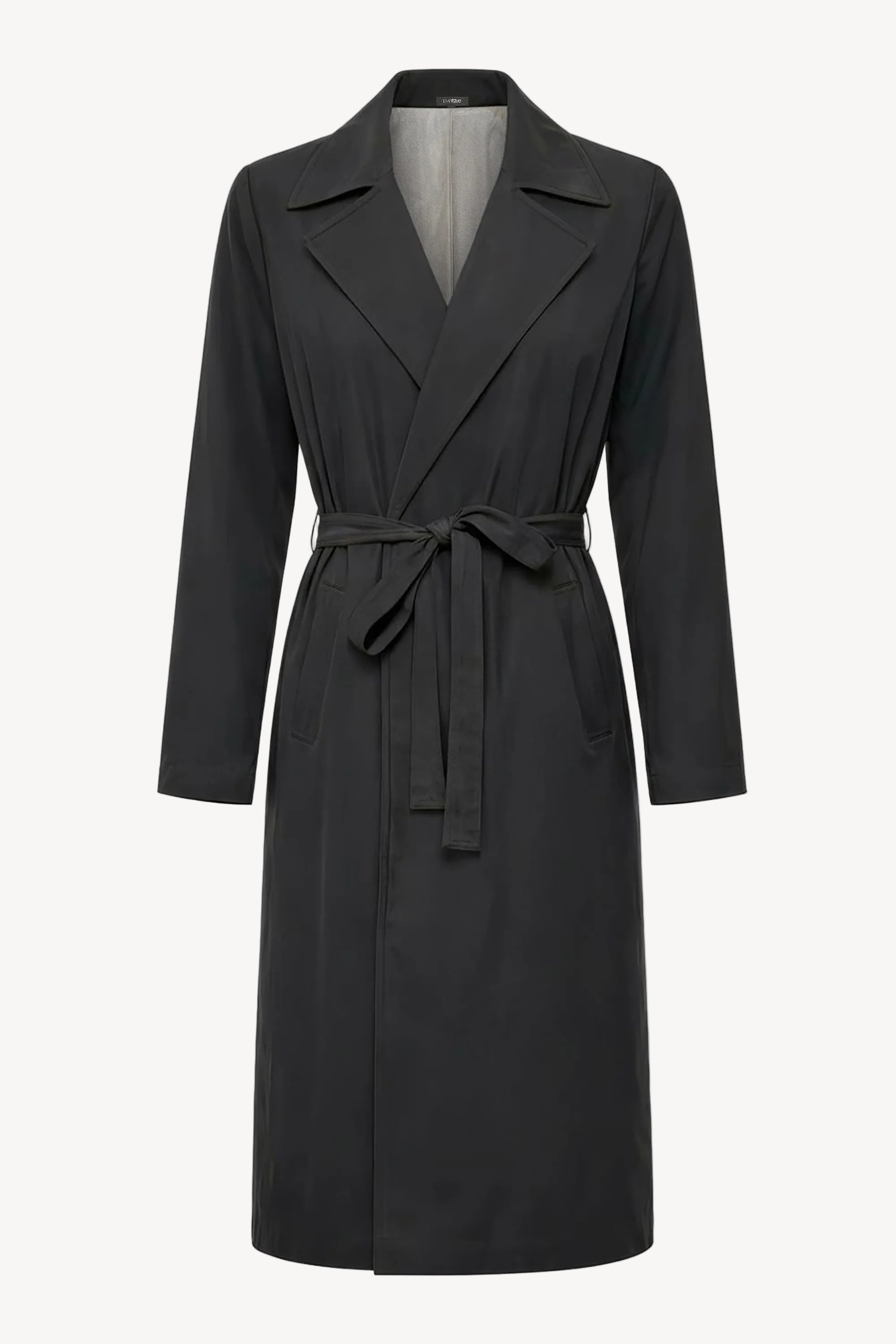 Black trench coat on a white background