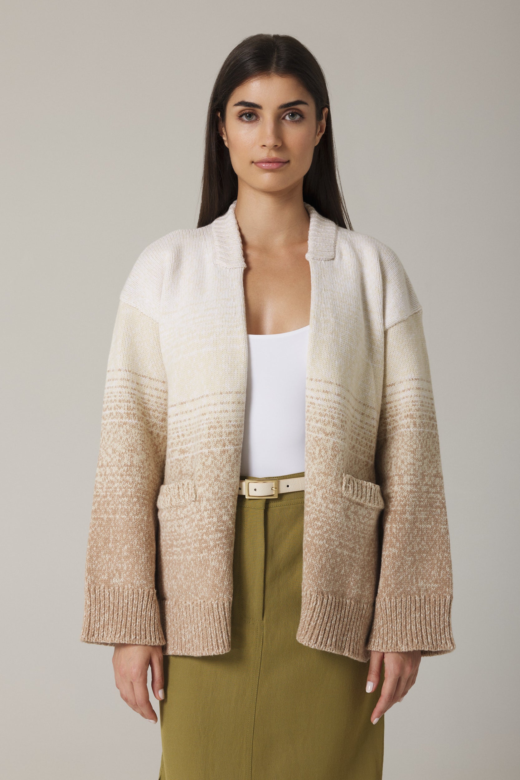 WADIM OMBRÉ OPEN CARDIGAN IN SAND COMBO