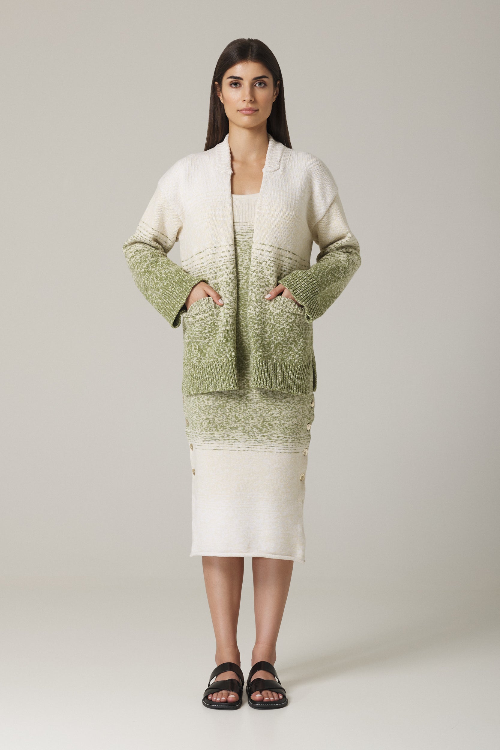 WADIM OMBRÉ OPEN CARDIGAN IN OLIVE COMBO