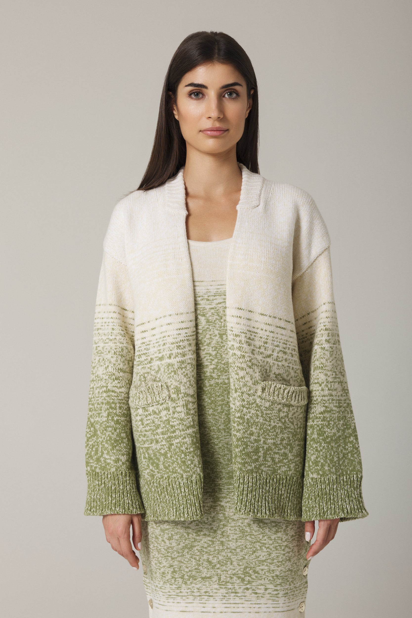 WADIM OMBRÉ OPEN CARDIGAN IN OLIVE COMBO