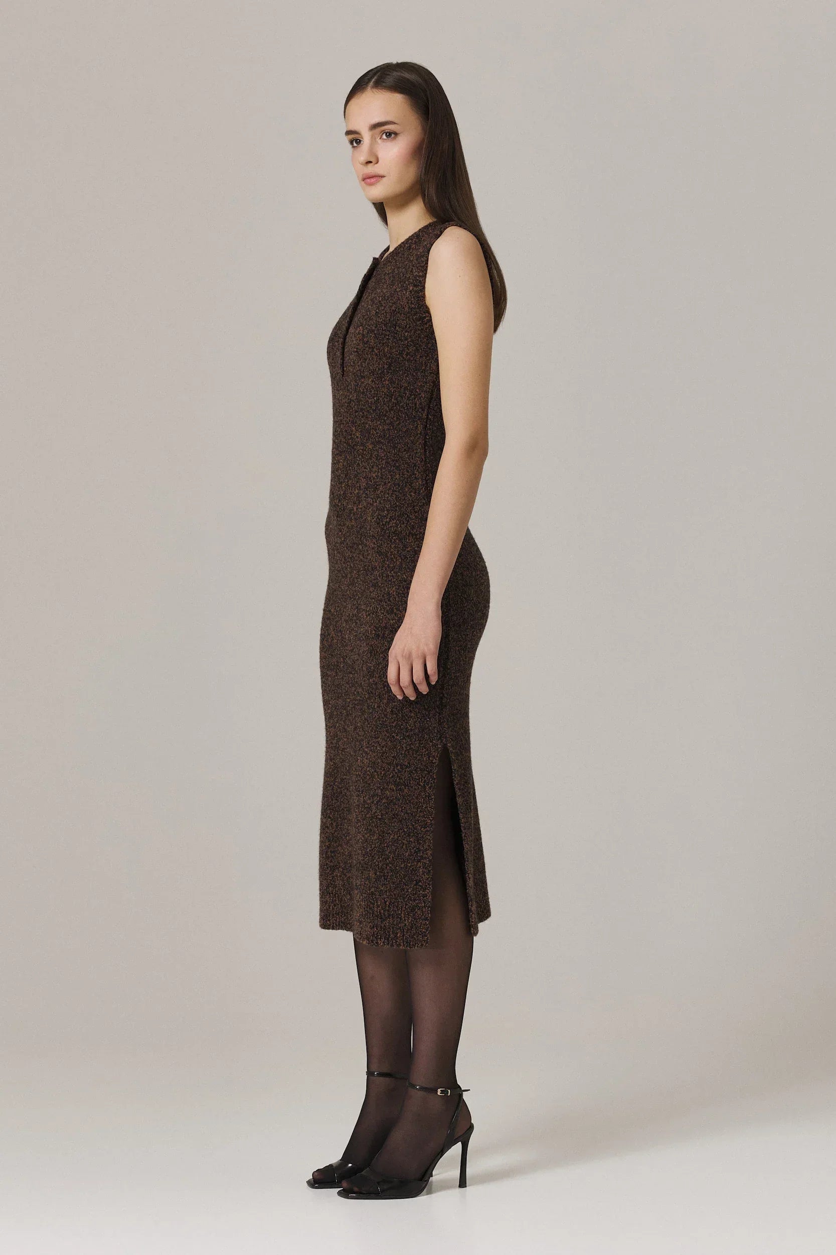 PATRICIA CASHMERE BOUCLE DRESS IN FRECKLED BROWN