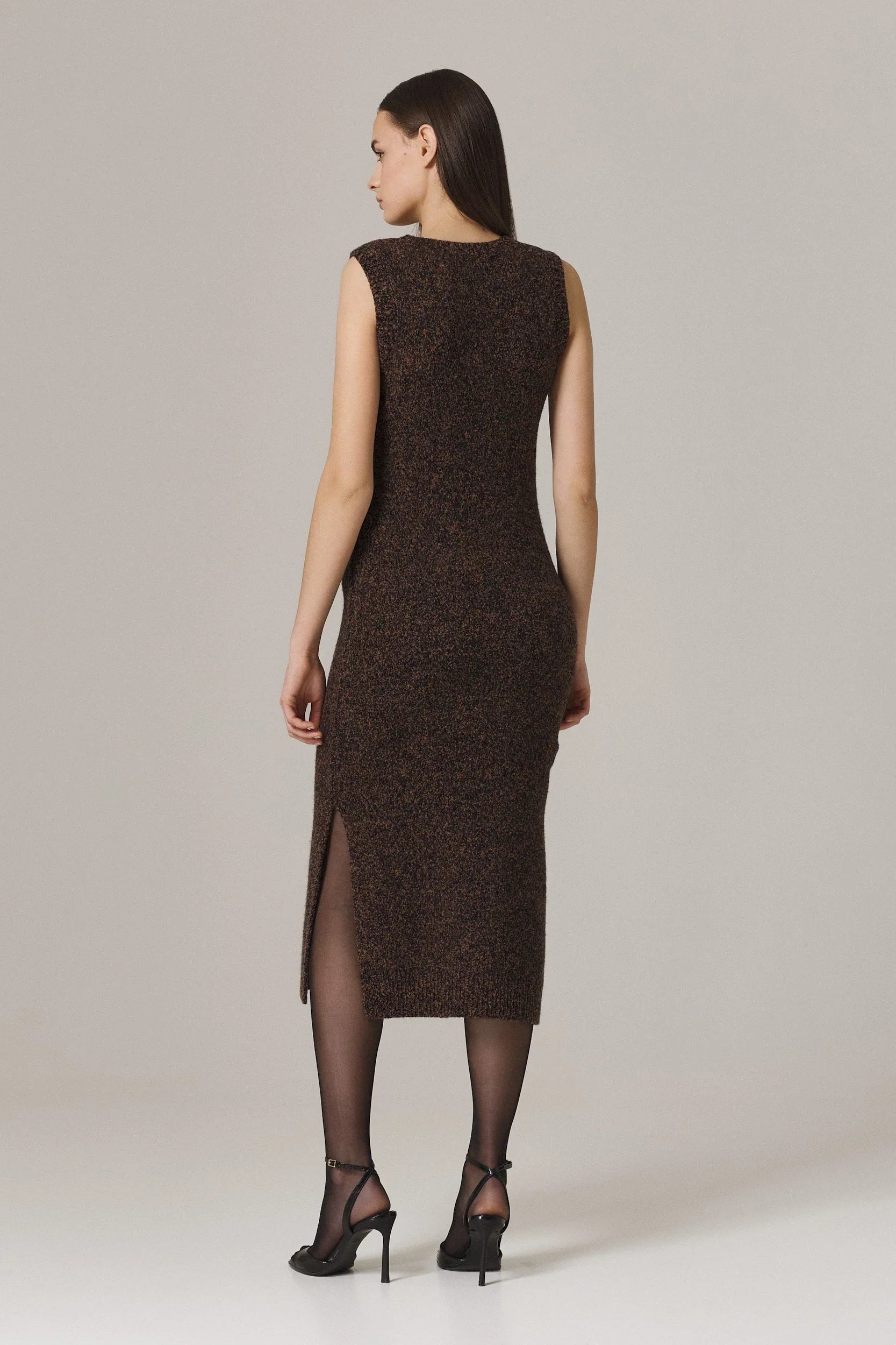 PATRICIA CASHMERE BOUCLE DRESS IN FRECKLED BROWN