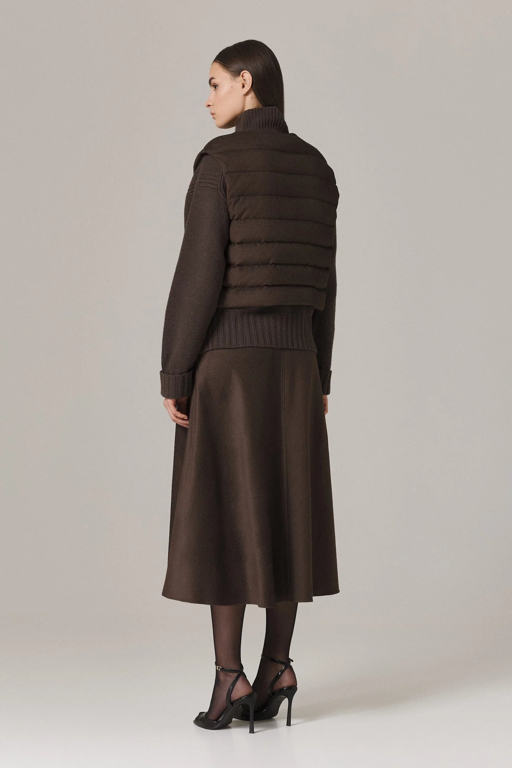 LOGAN CASHMERE BLEND CARDIGAN WITH DOWN FILLED CORDUROY VEST IN UMBER