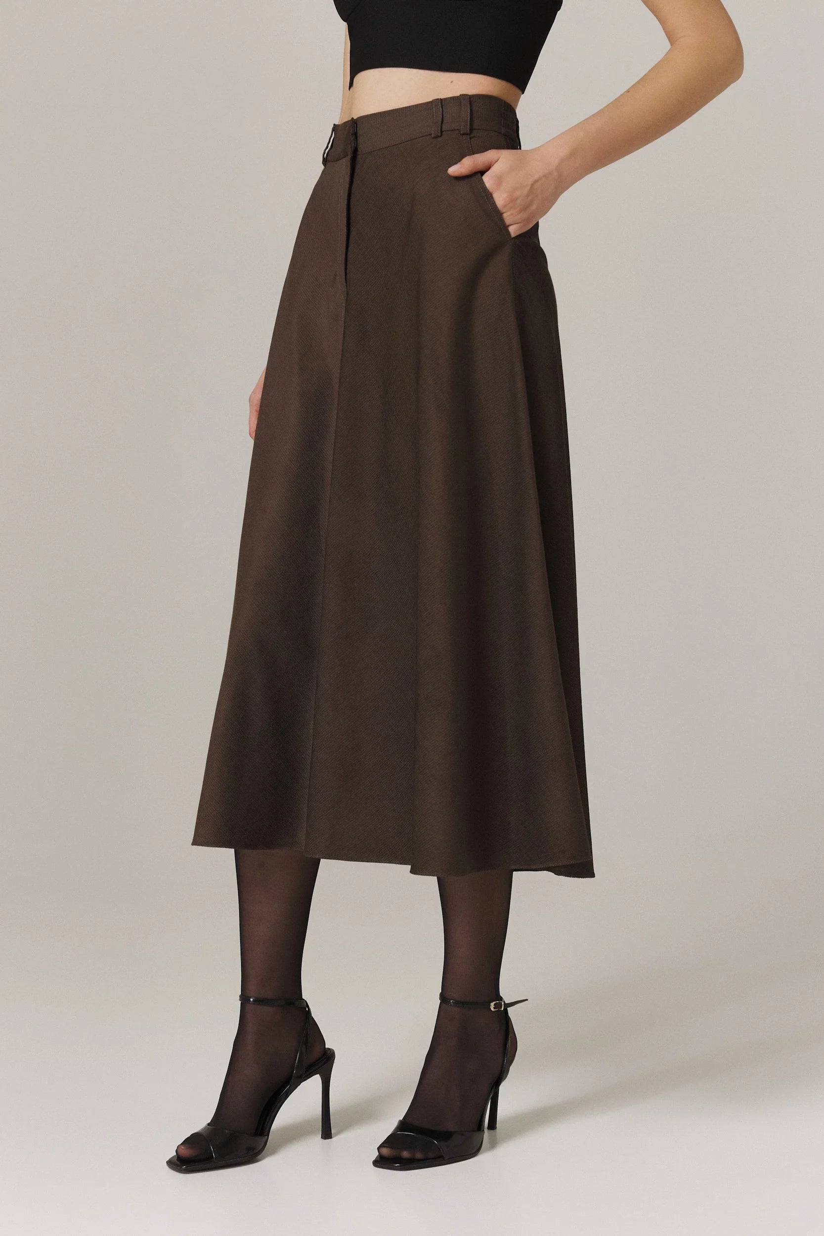 LUCIA FINE CORDUROY CIRCLE SKIRT IN UMBER