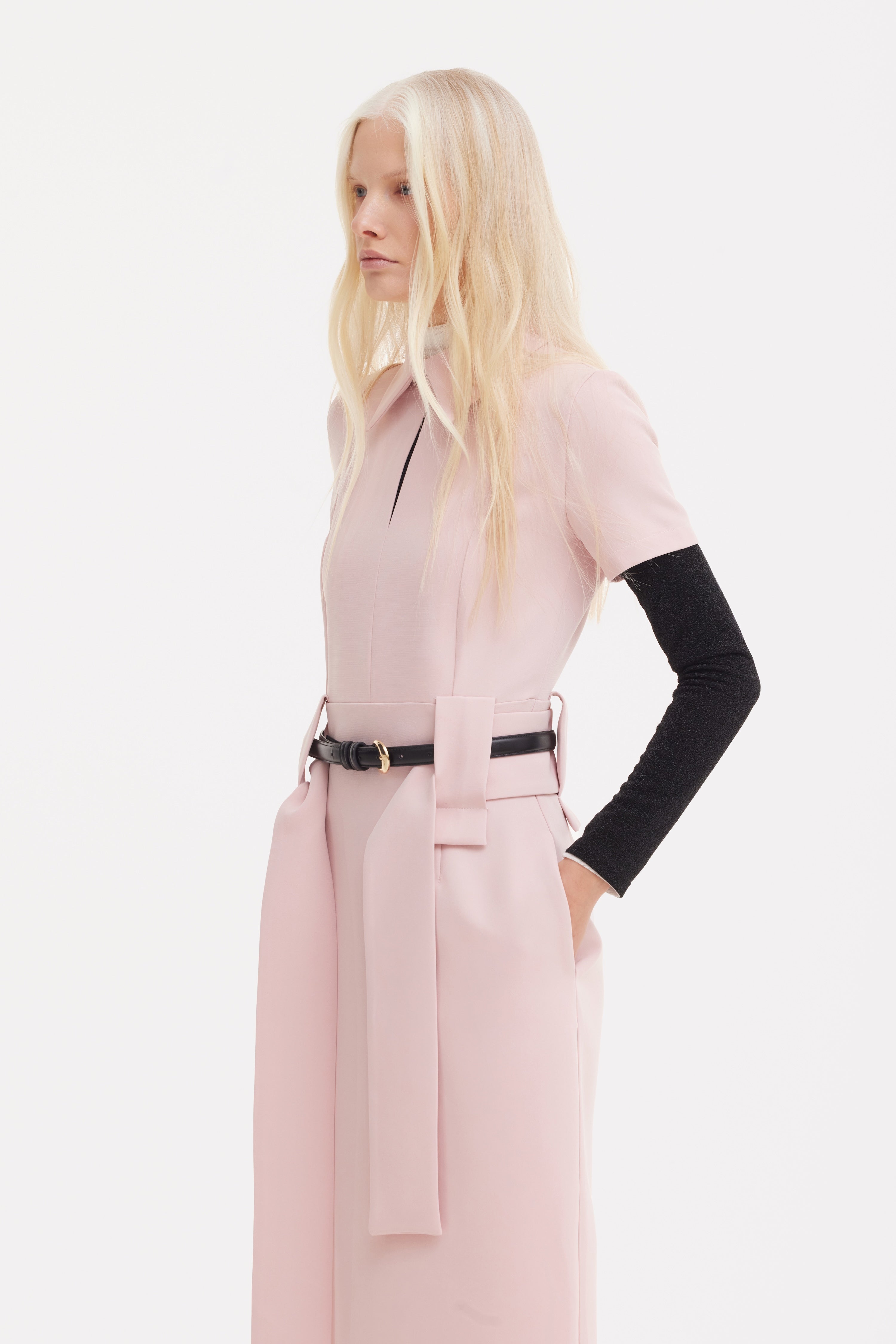 Short Sleeve Midi Dress With Belt | Blush Pink