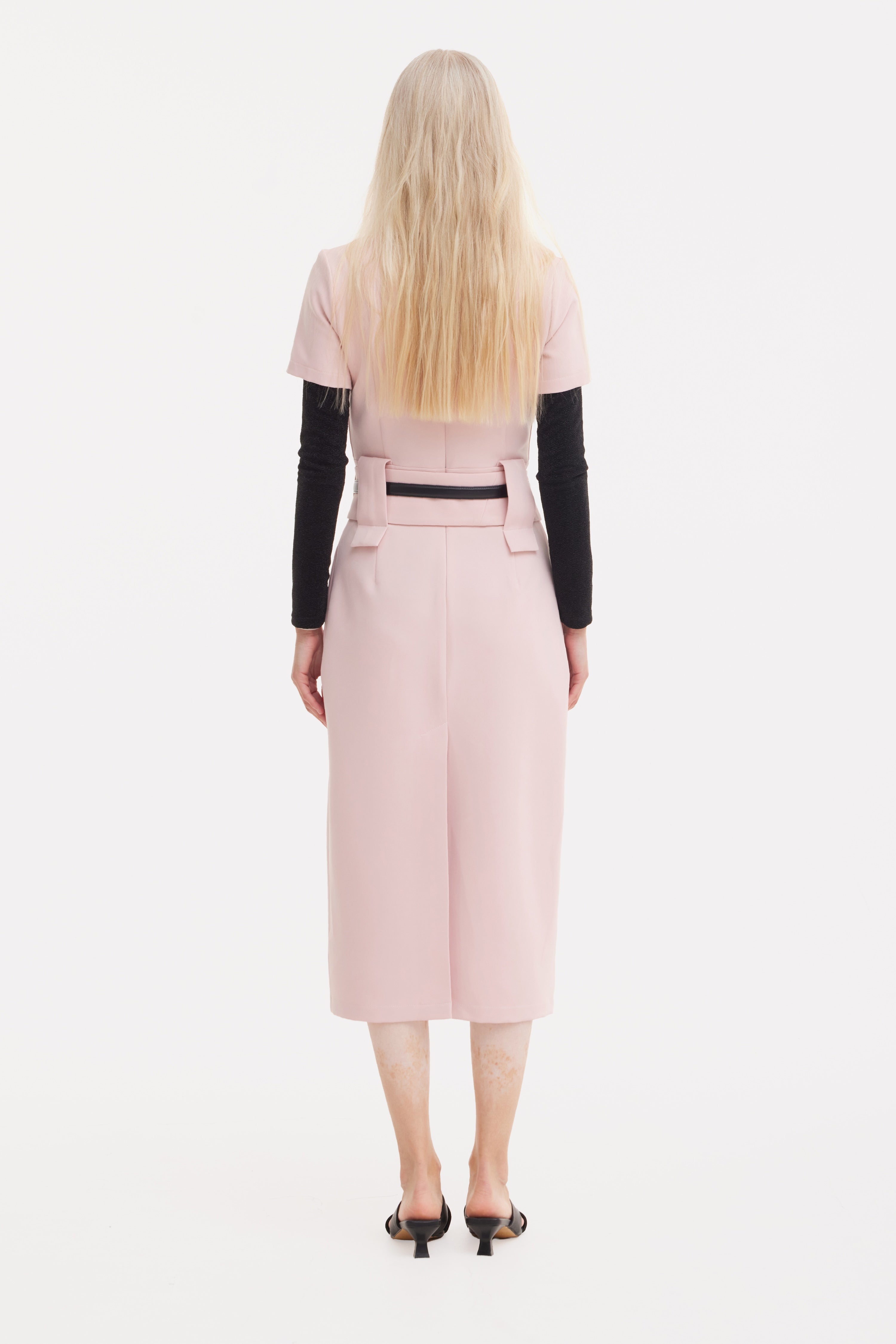 Short Sleeve Midi Dress With Belt | Blush Pink