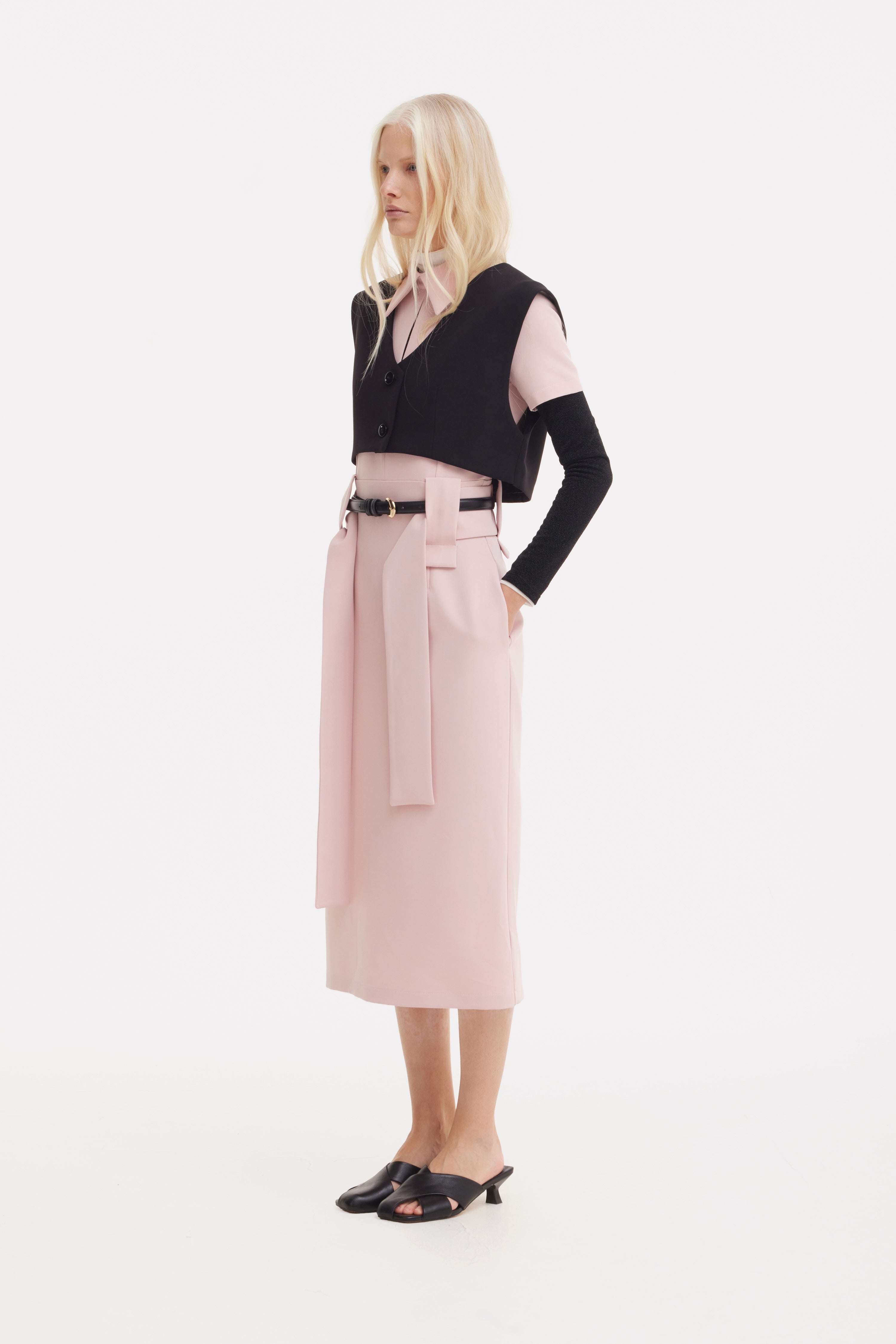 Short Sleeve Midi Dress With Belt | Blush Pink