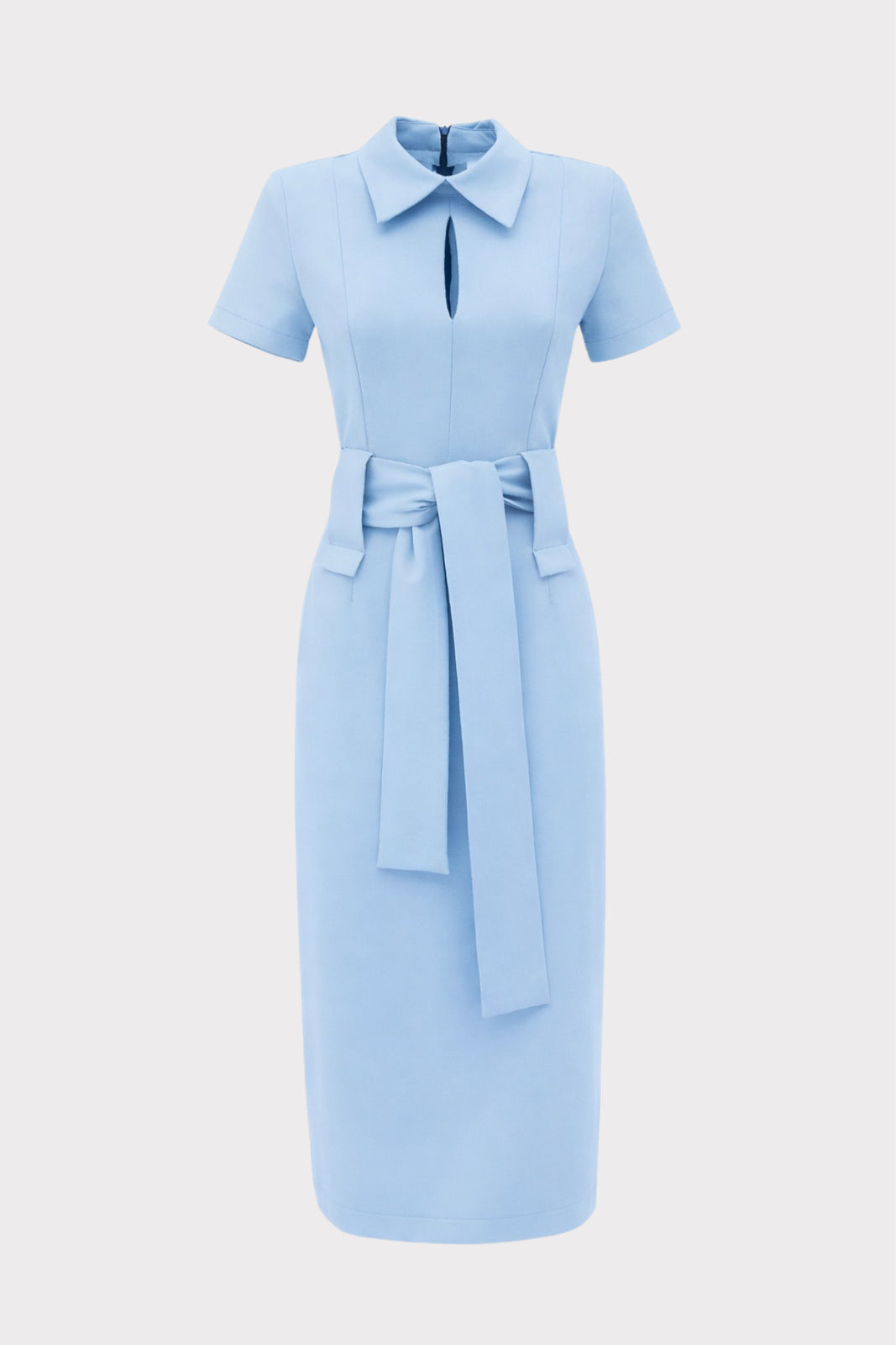Short Sleeve Midi Dress With Belt | Light Blue