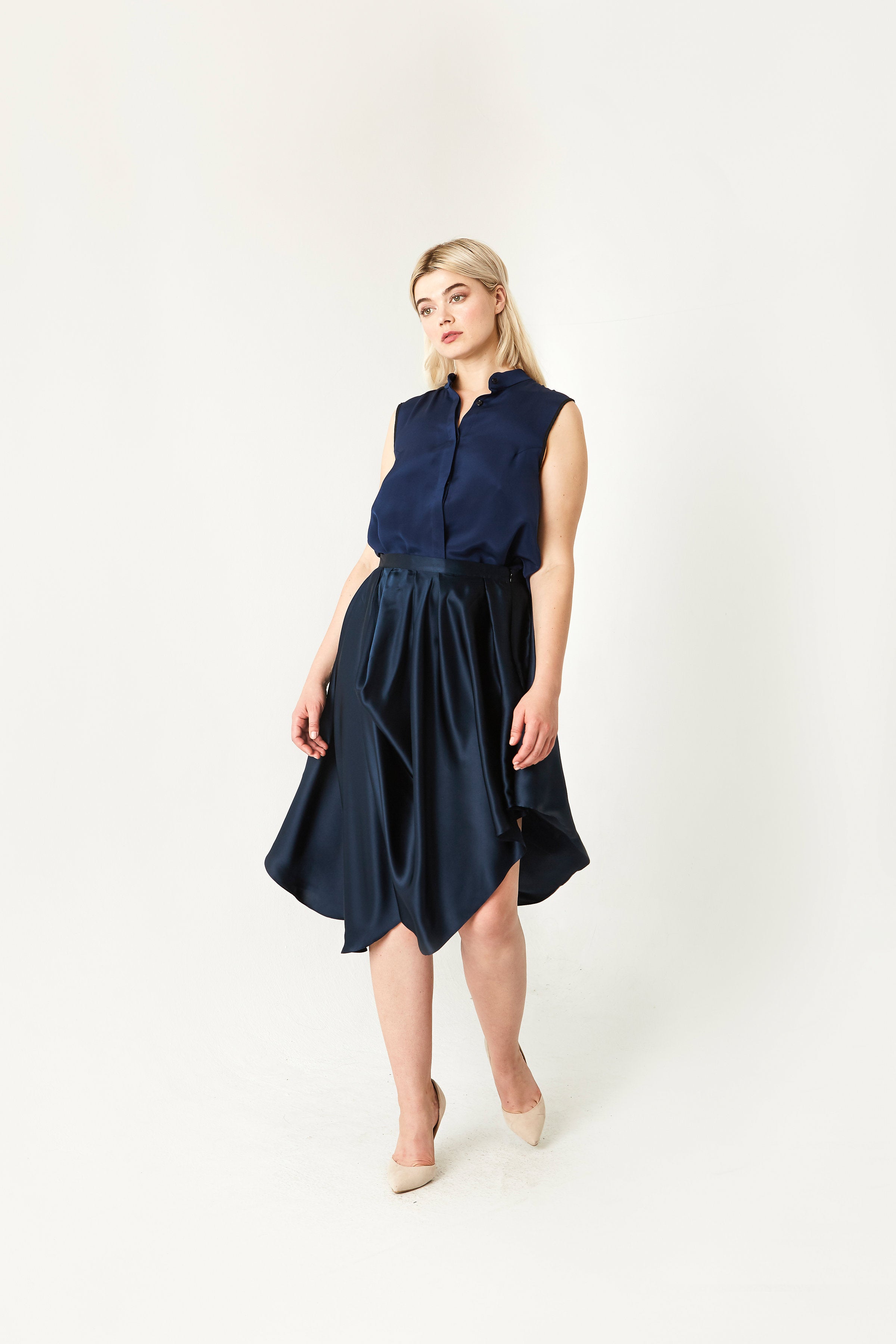 Land & Sea Winged Sleeveless Silk Blouse