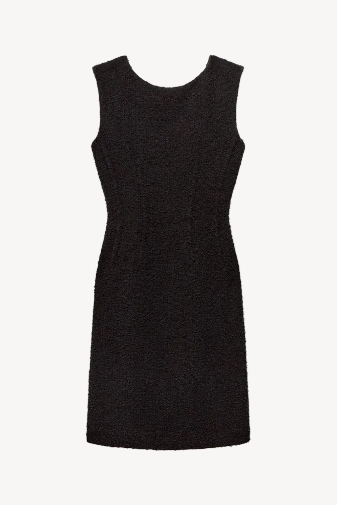 Black sleeveless dress on a white background