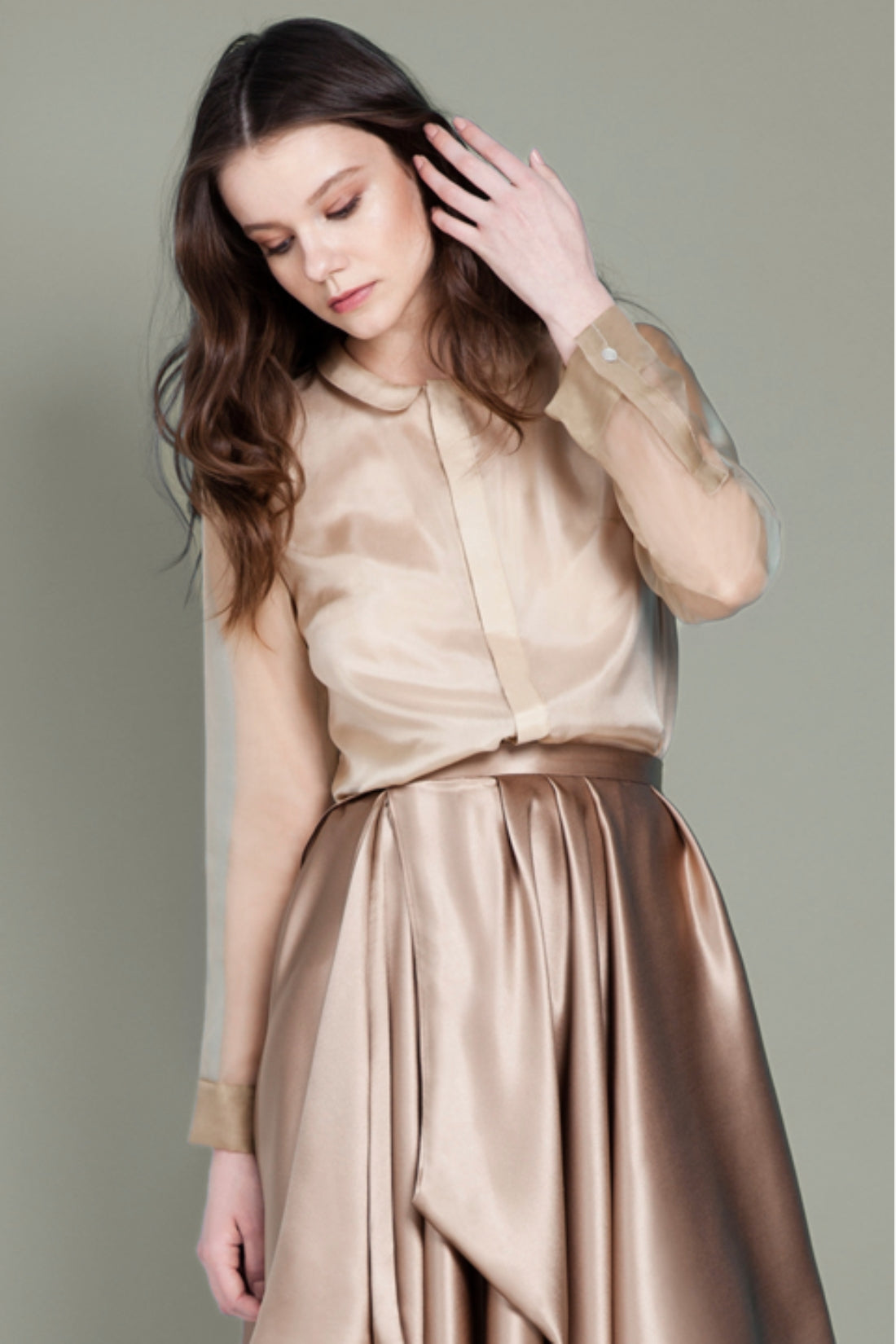 Teresa Penny Collar Shirt In Champagne Silk Organza