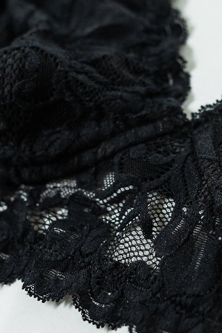 Close-up of black lace fabric on a white background