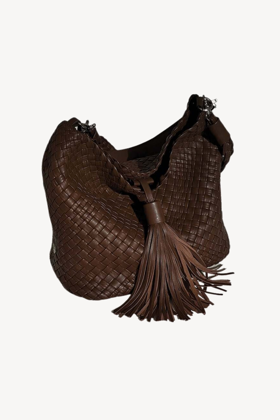 Woven Leather Shopper Bag with Tassel