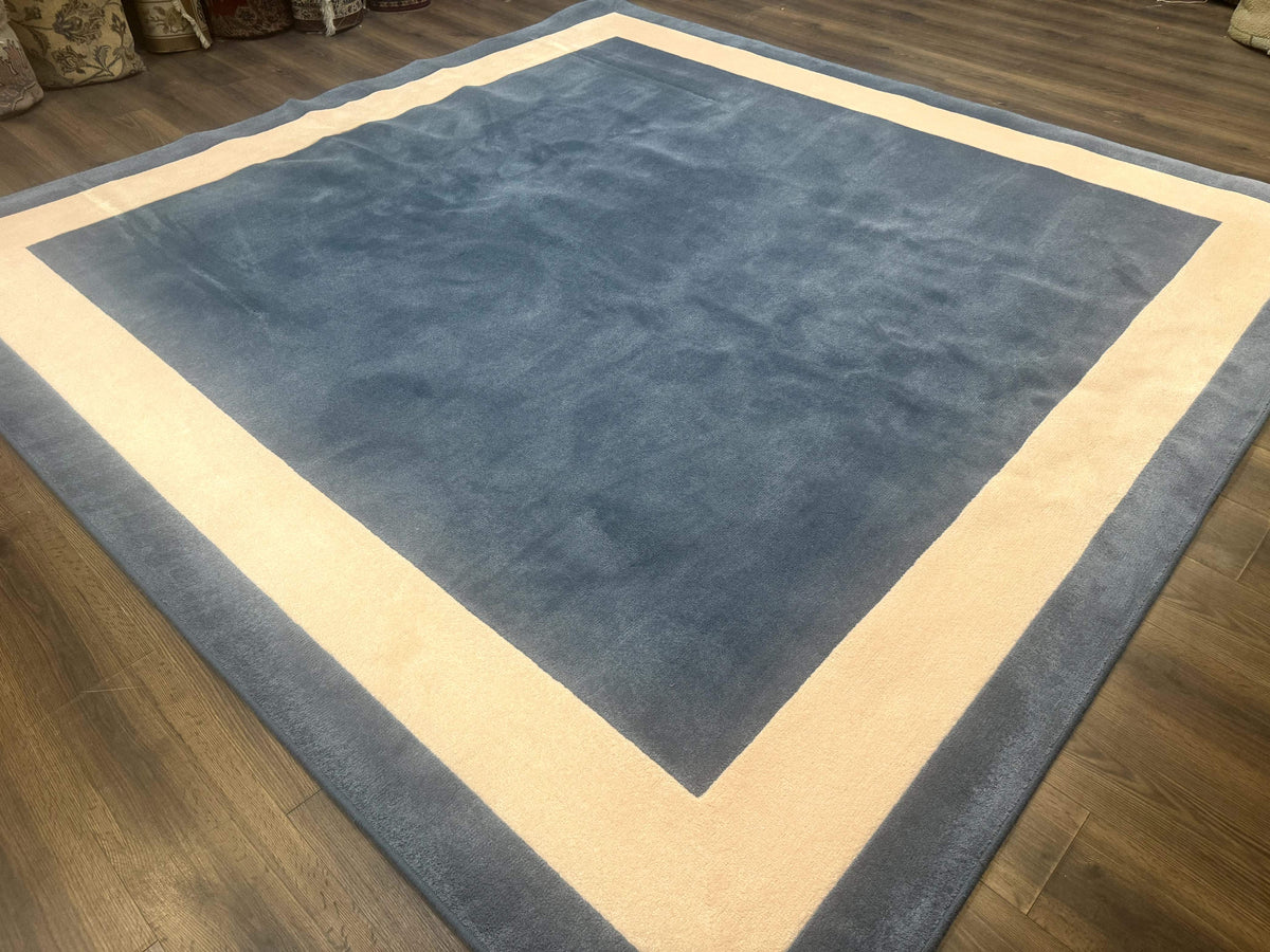 Blue and Cream Square Rug | 10x10 ft, Large Square Carpet