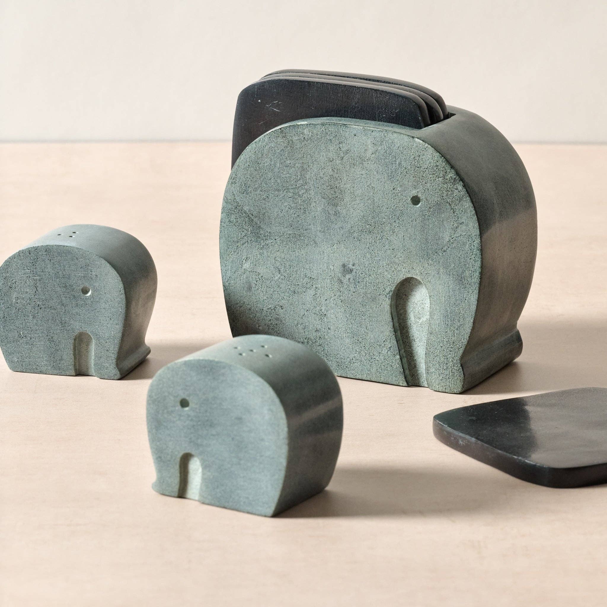 Stone Elephant Holder and 4 Coasters