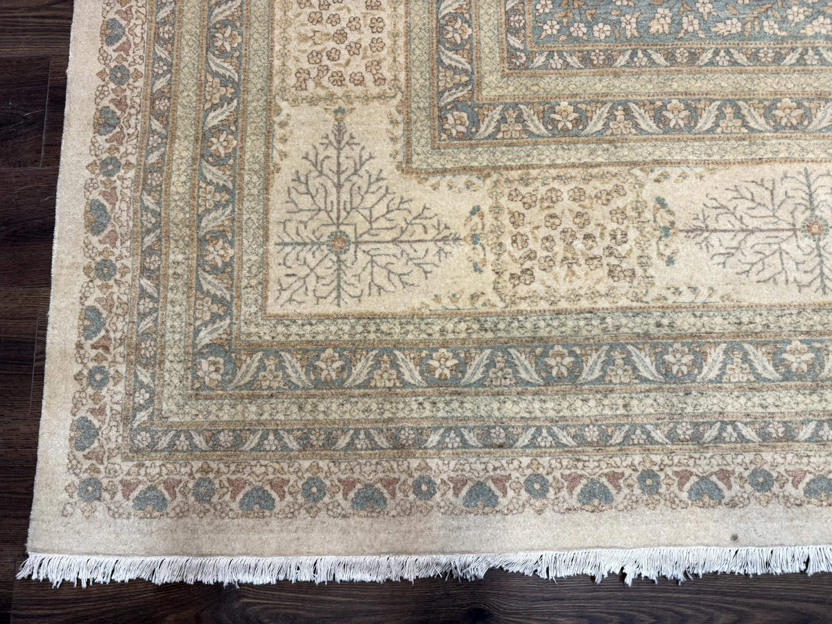 Palace Sized Pakistani Rug 12x18 | Haji Jalili Design, Oat and Light Blue | Fine 260 KPSI