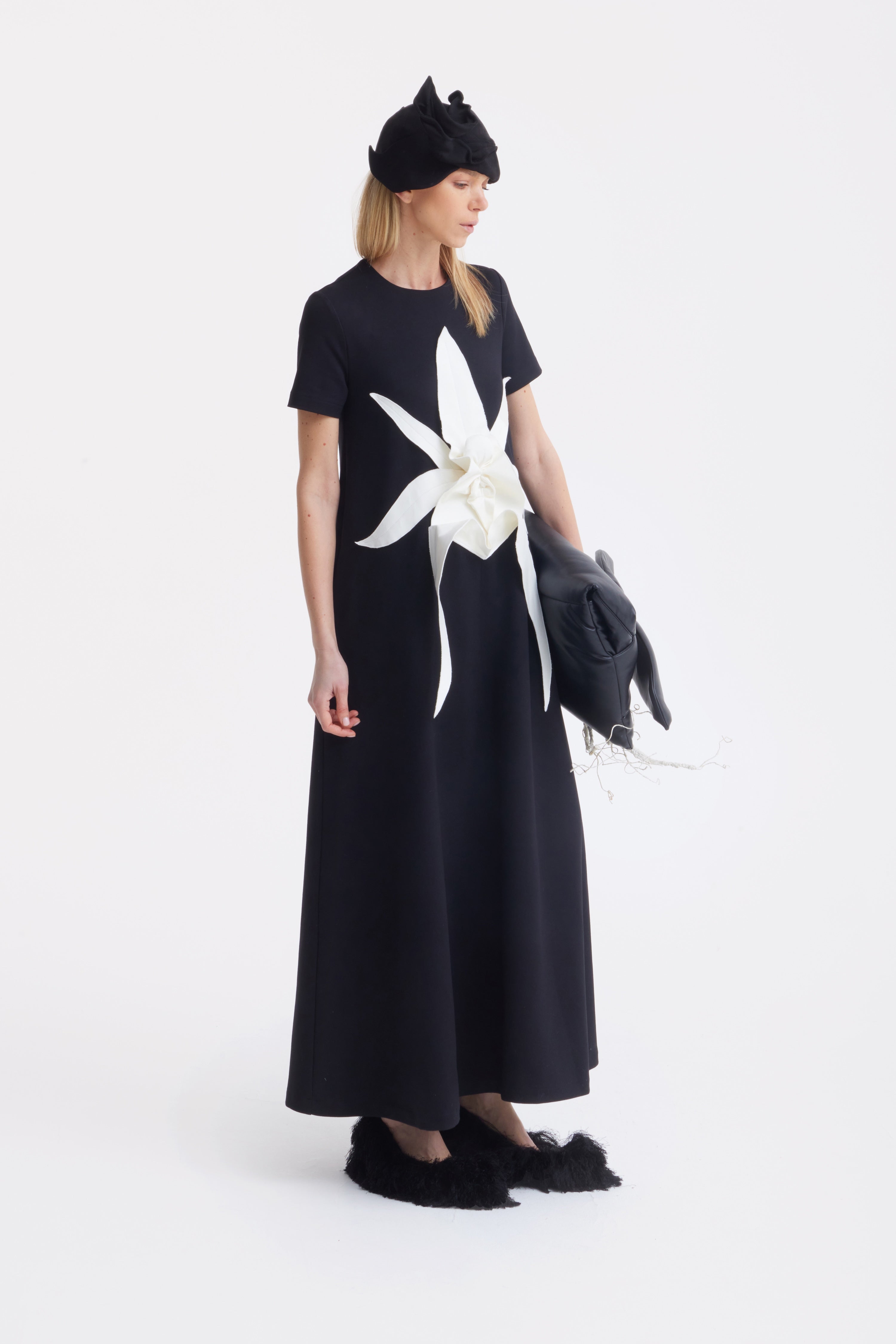 Ankle-Length Knit Dress With Flower Detail