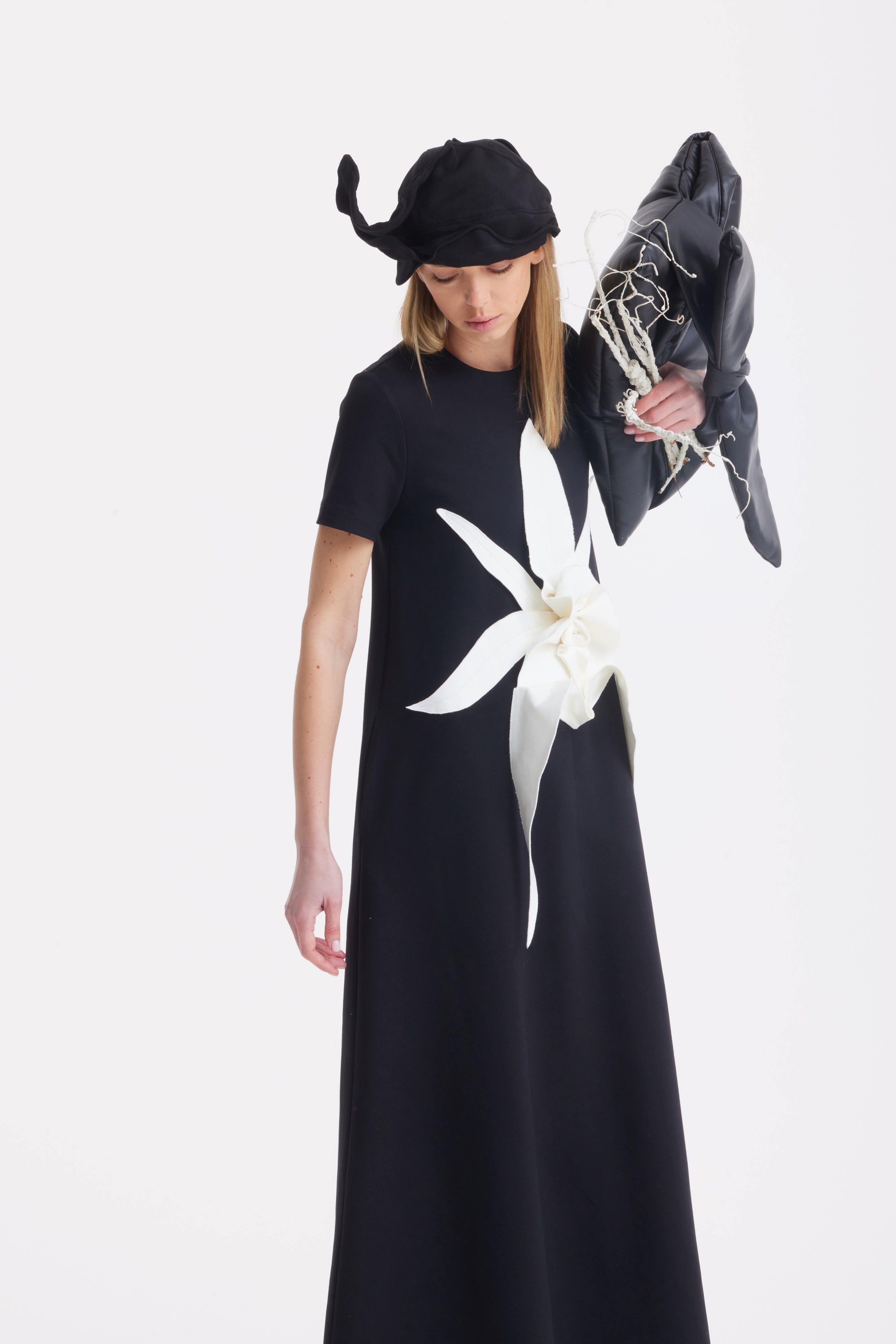 Ankle-Length Knit Dress With Flower Detail