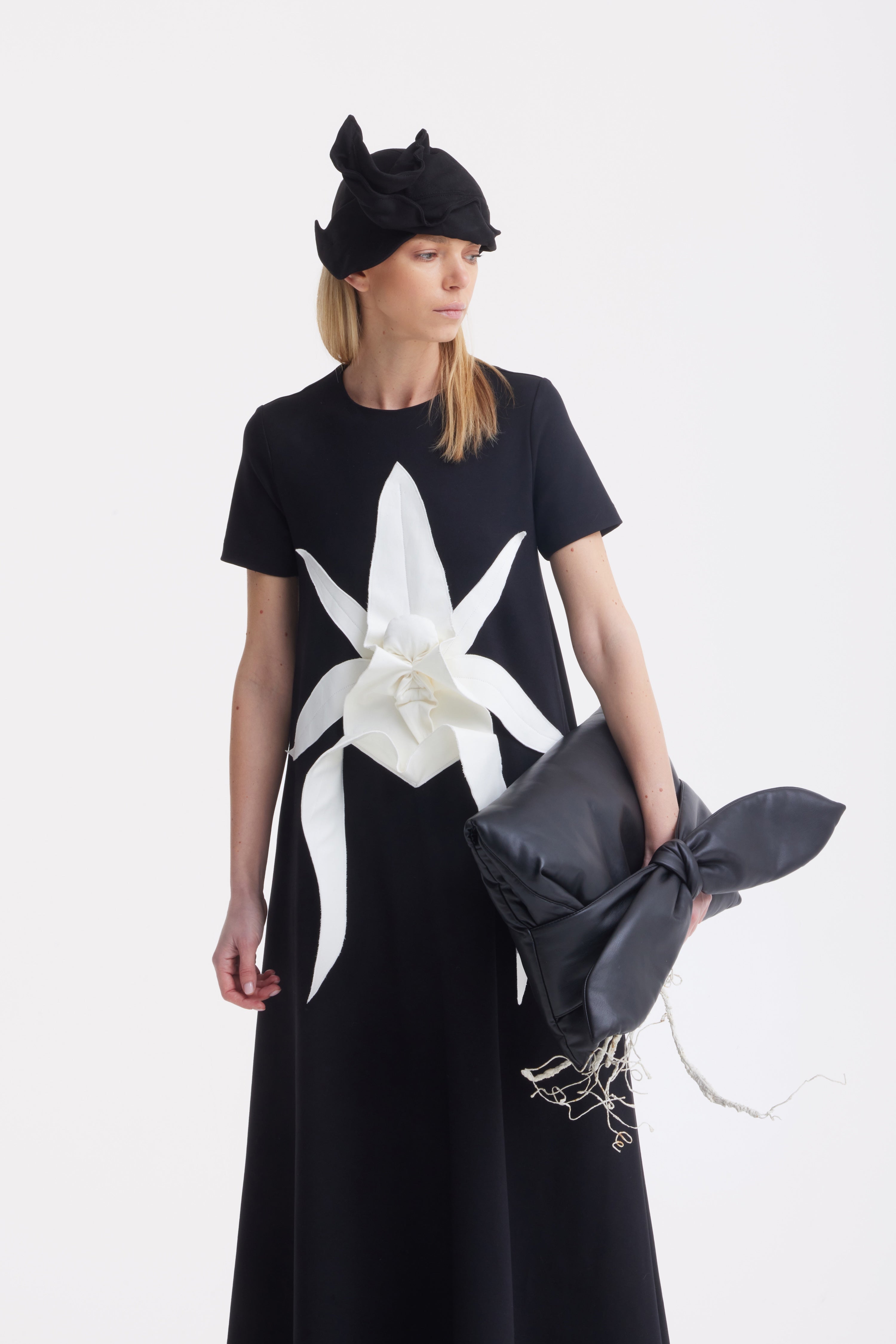 Ankle-Length Knit Dress With Flower Detail