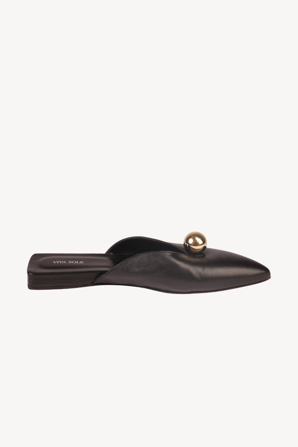 Aurora Slide | Black Nappa Slipper with Sculptural Sphere Detail