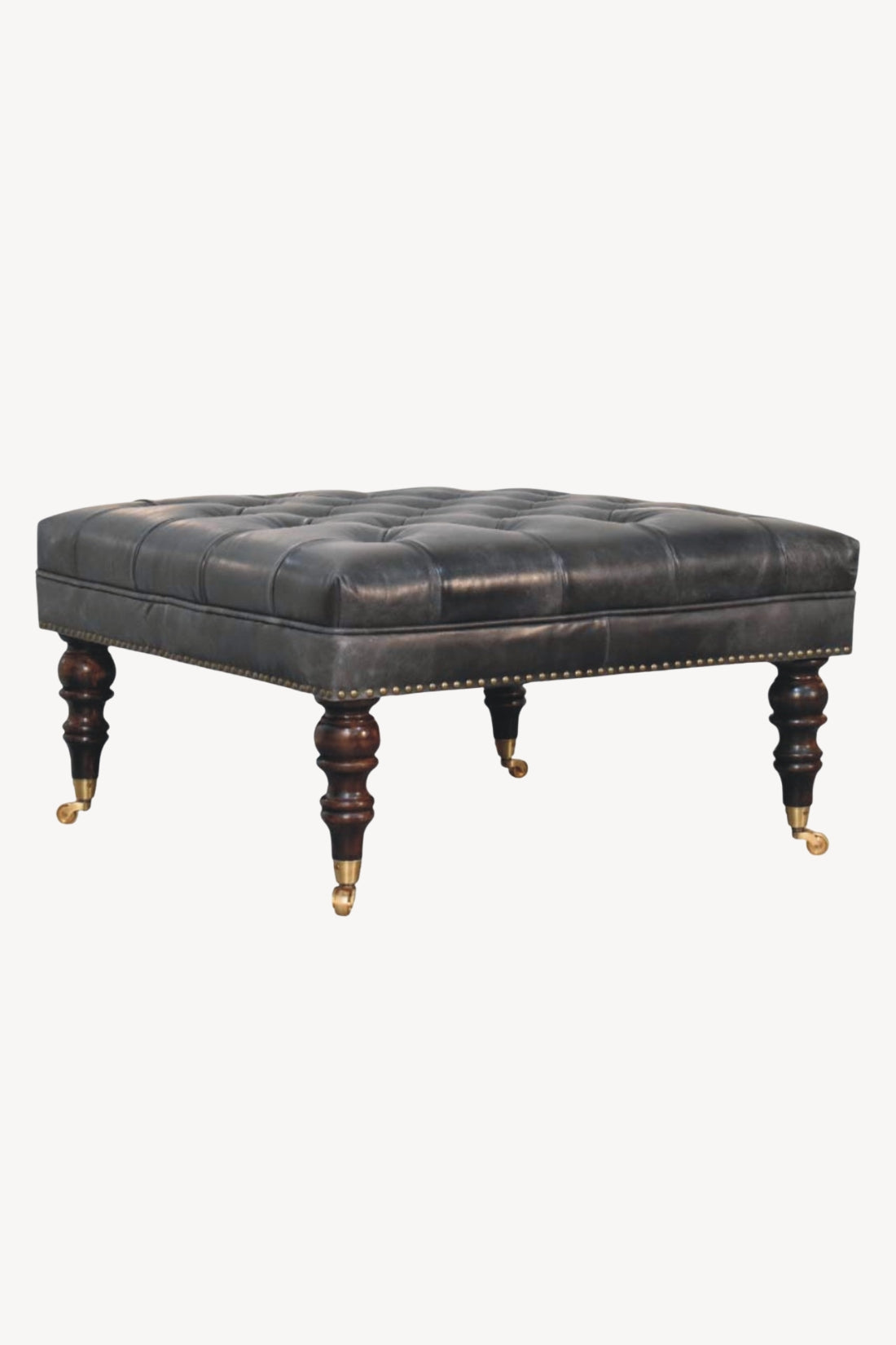 Black Leather Tufted Ottoman