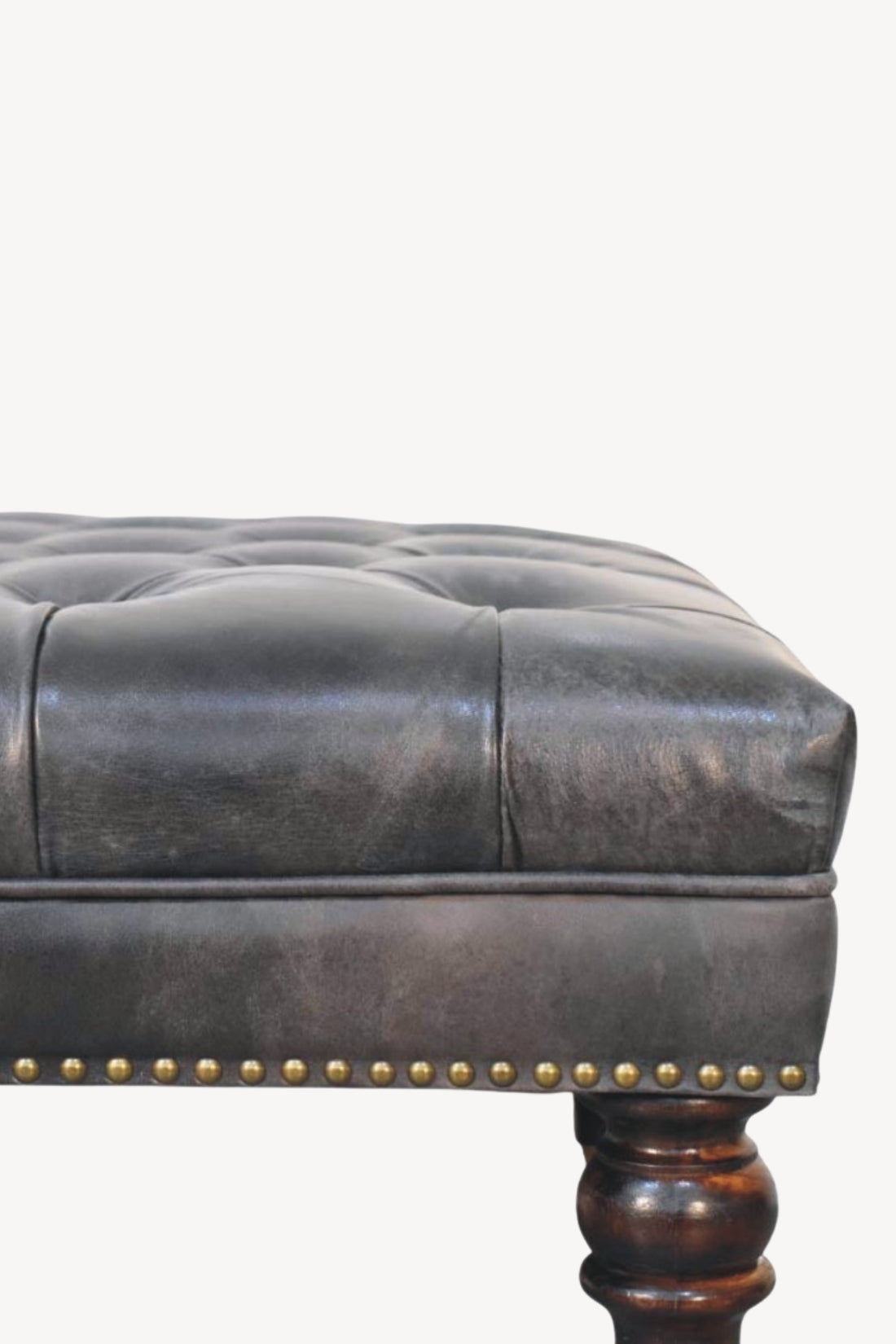 Black Leather Tufted Ottoman