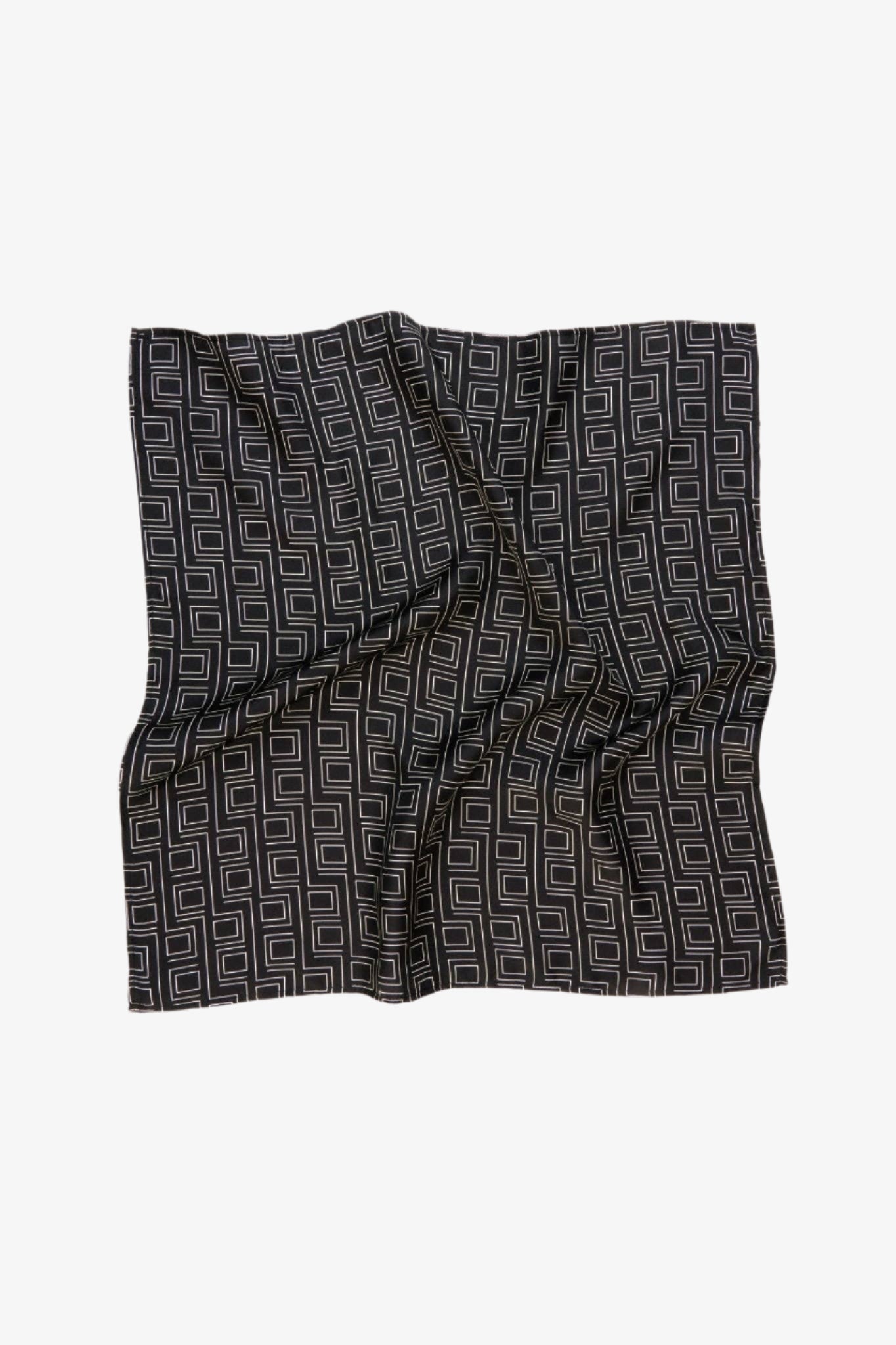 Black scarf with geometric pattern on a white background