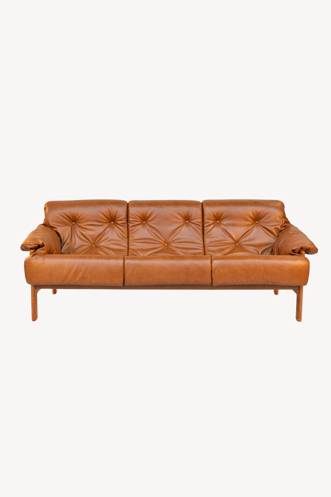 Sofa | Brown Leather with Tiger Maple Arms (Honey)