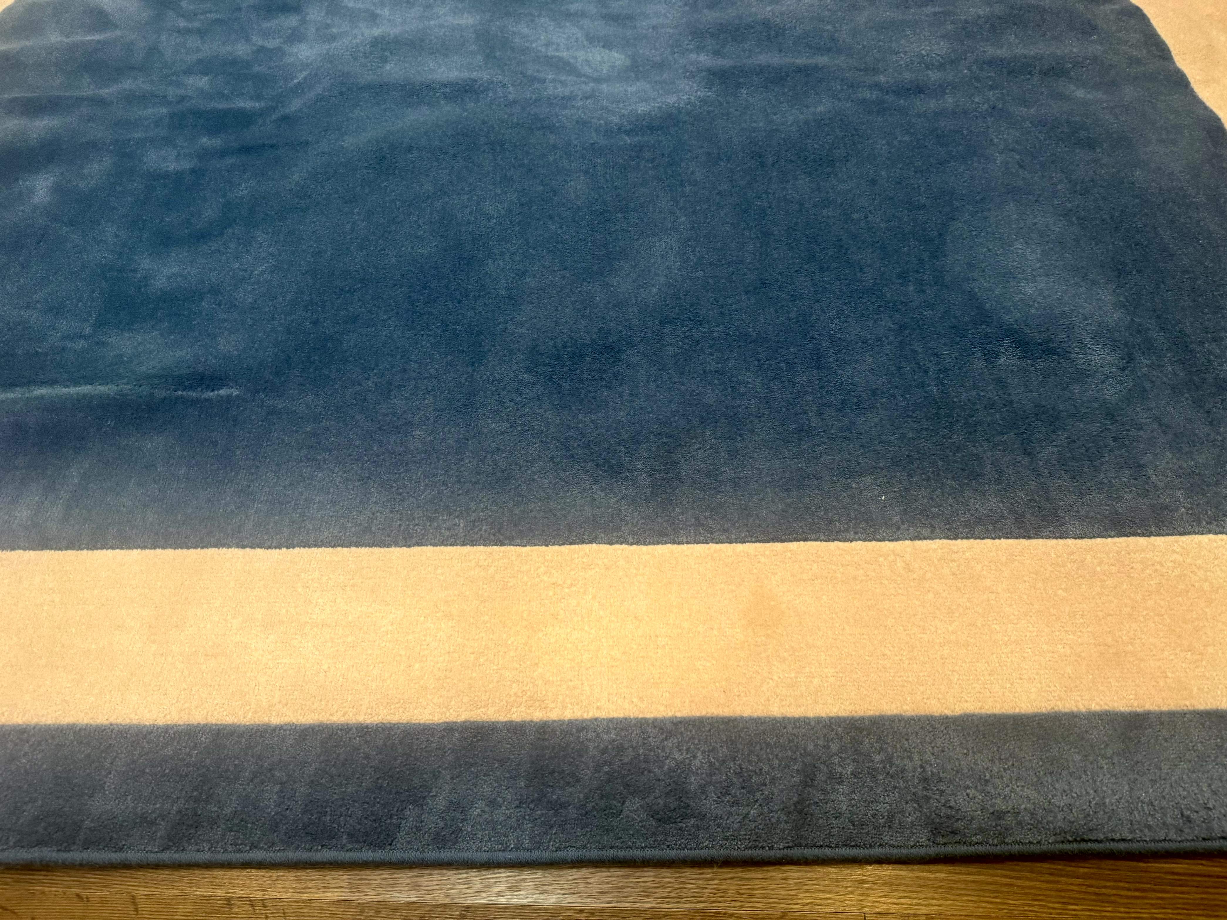Blue and Cream Square Rug | 10x10 ft, Large Square Carpet