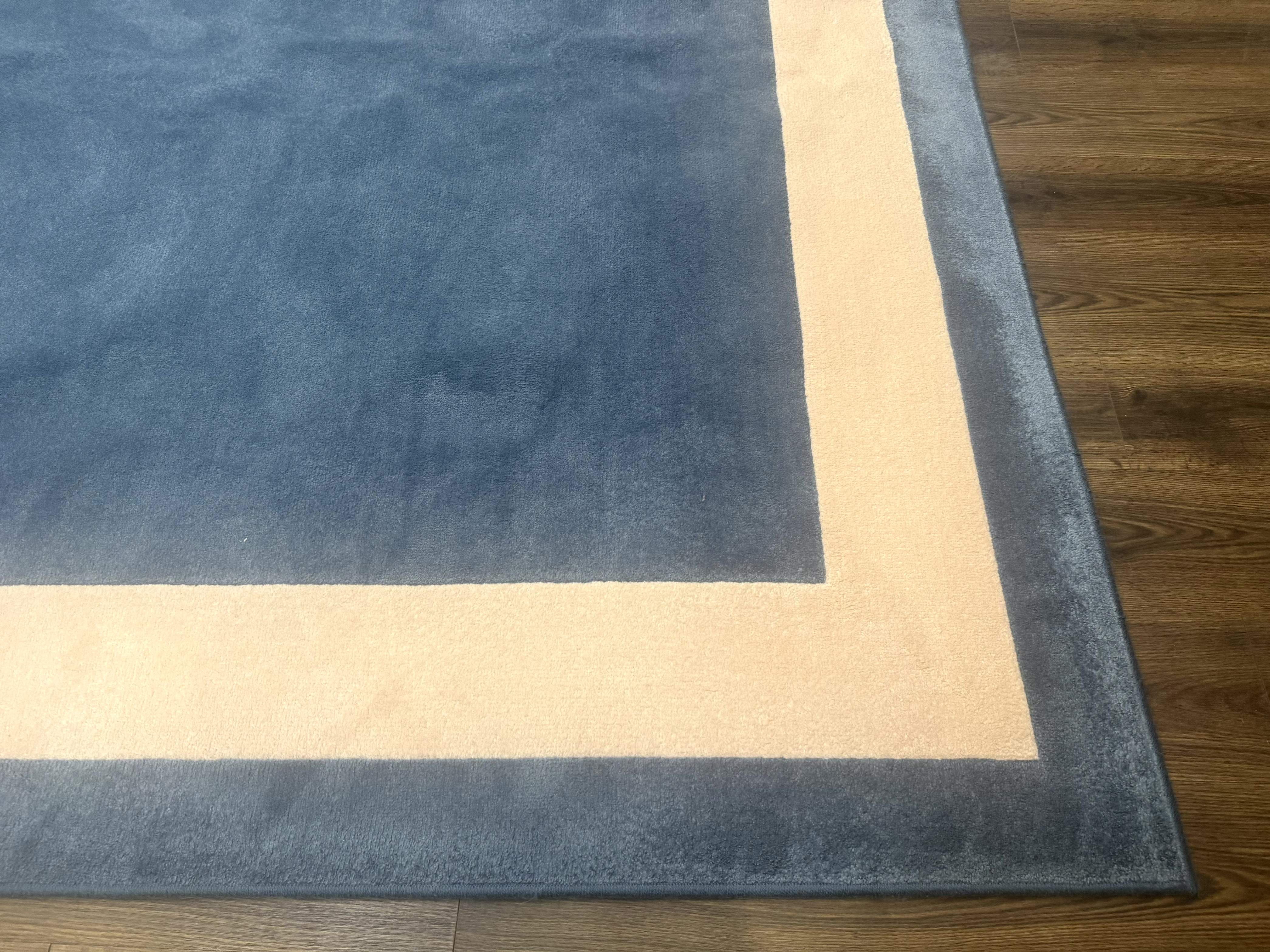 Blue and Cream Square Rug | 10x10 ft, Large Square Carpet