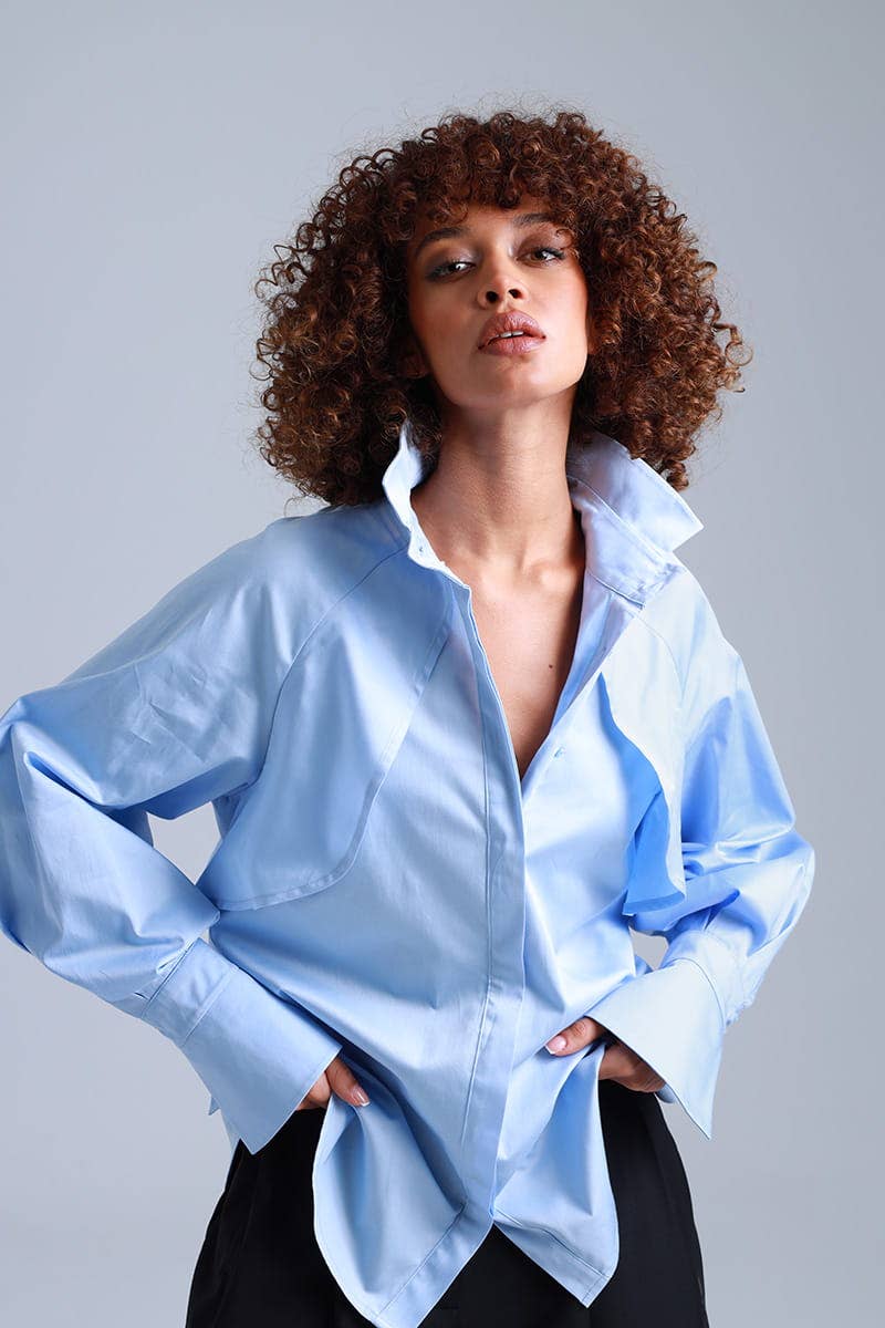 Diva Business Style Blue Organic Cotton Shirt