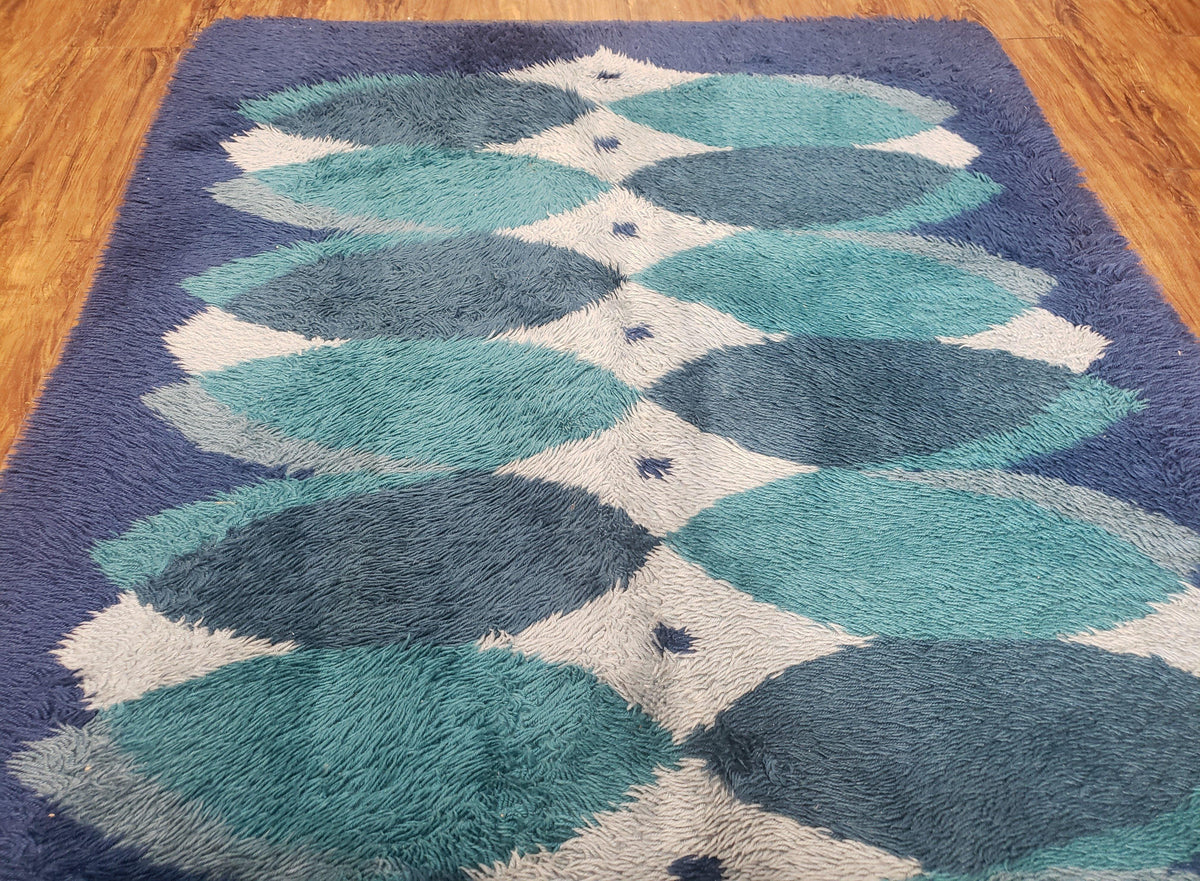Blue Rya Rug | Vintage 1960s Danish Shag Rug