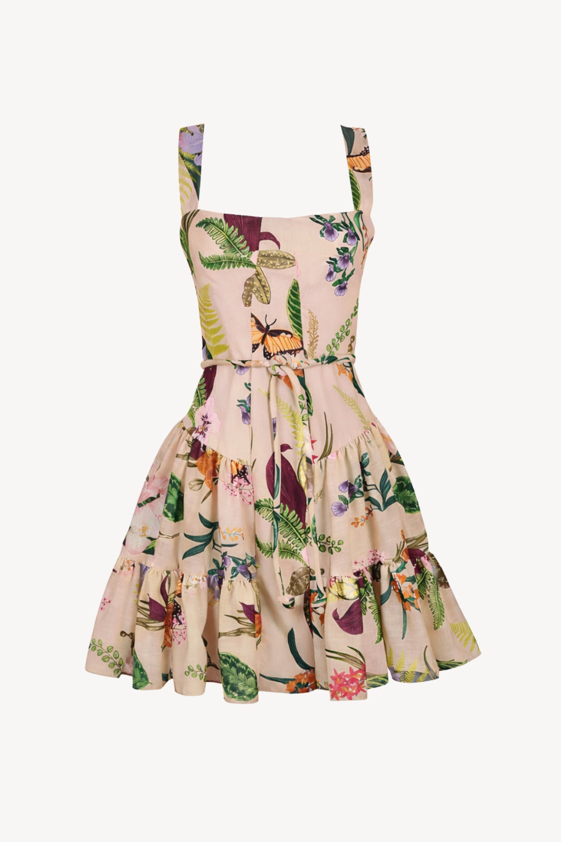 Caracas Mini Dress in Jardin Print Soft Khaki