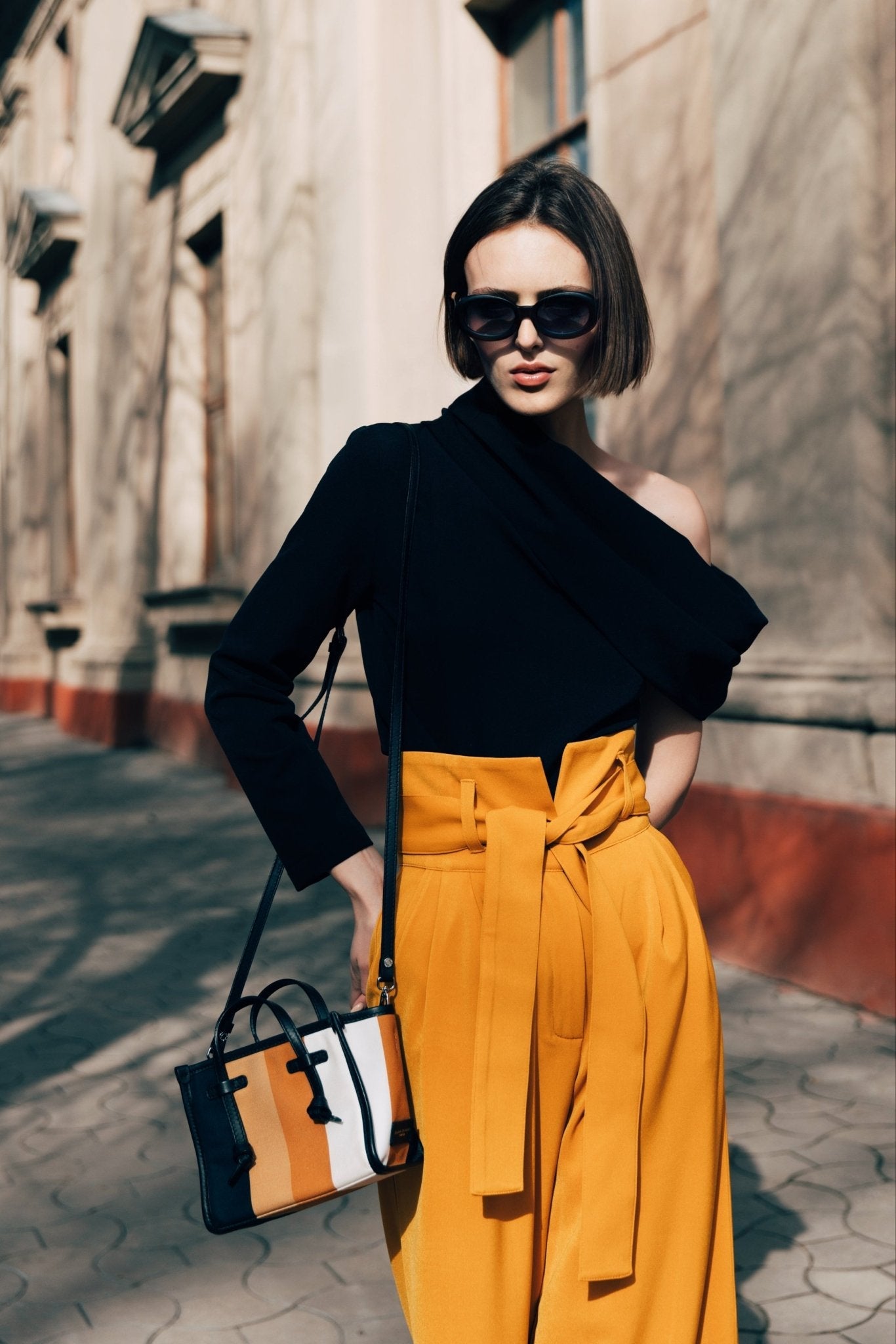 Cowl-Neck One Shoulder Blouse Black - Julia Allert