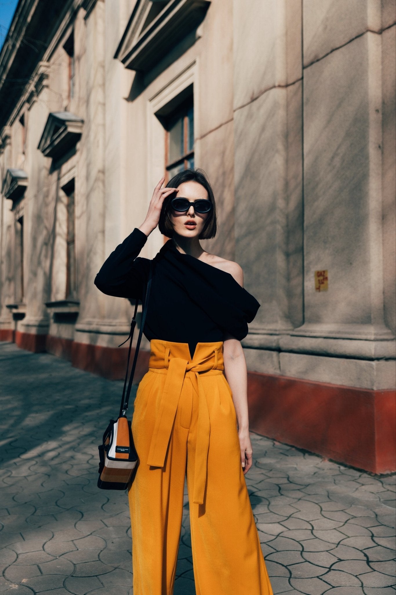 Cowl-Neck One Shoulder Blouse Black - Julia Allert