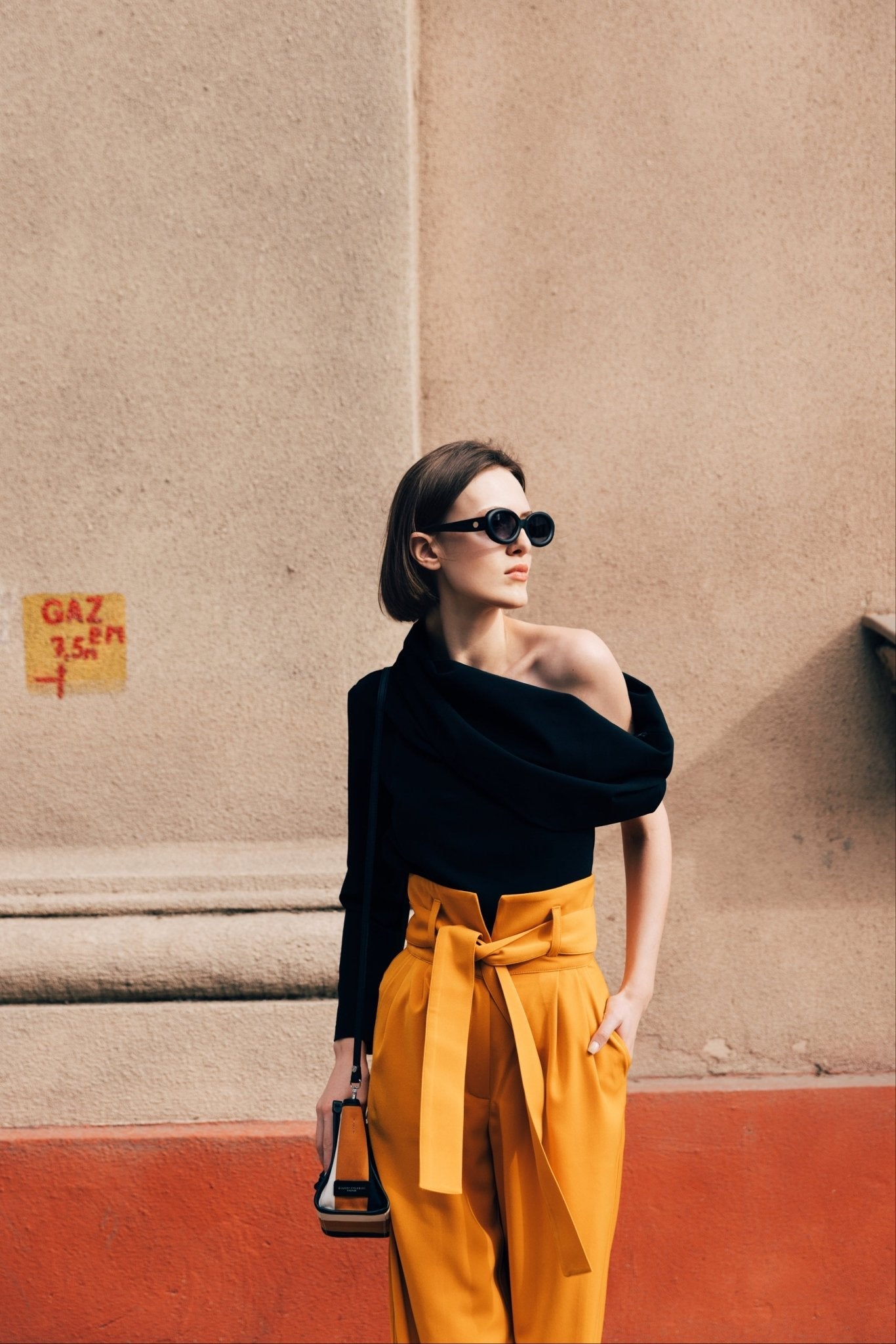 Cowl-Neck One Shoulder Blouse Black - Julia Allert