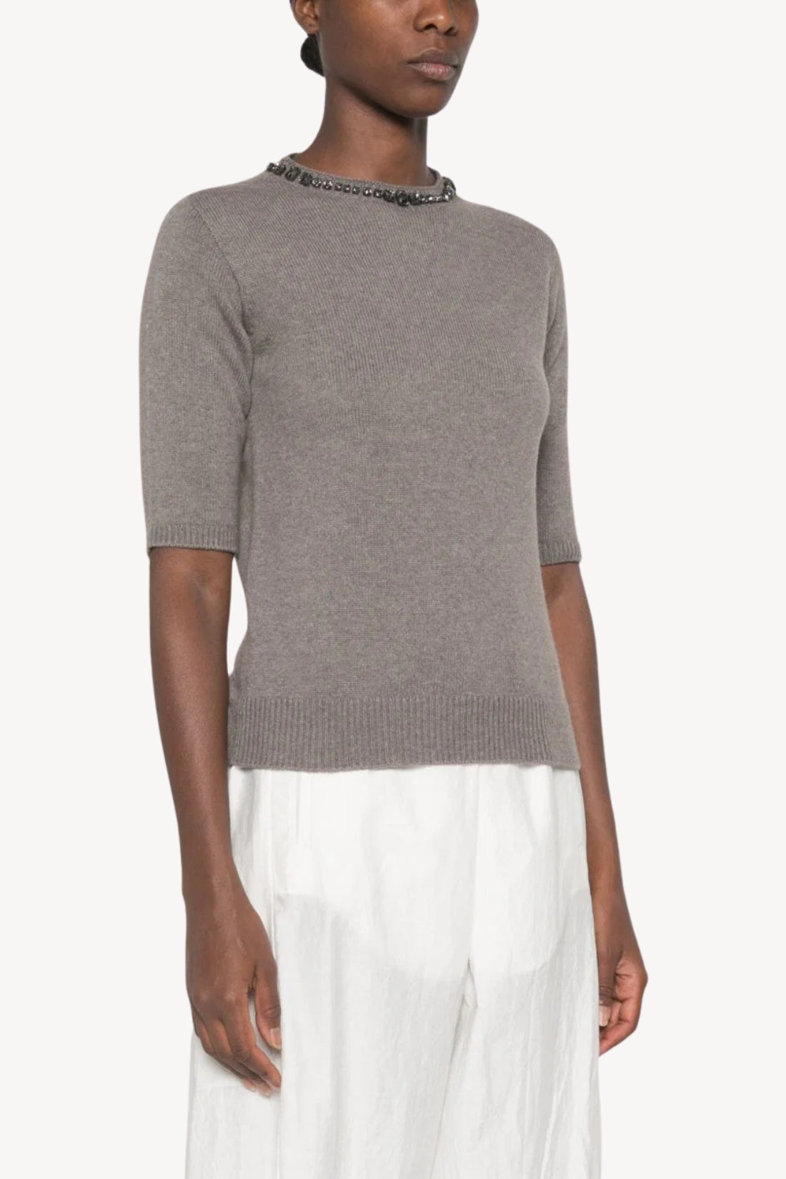 Crystal Embellished Short Sleeve Sweater