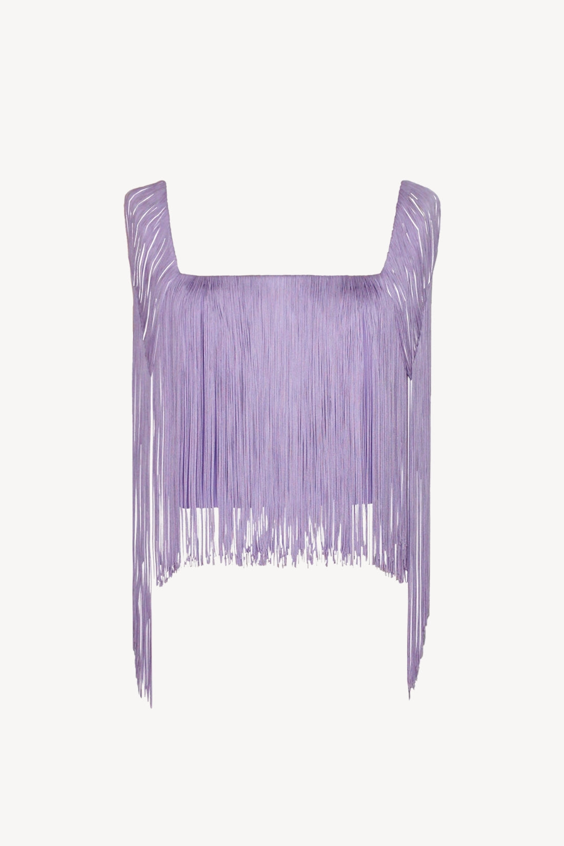 Purple fringe top on a white background
