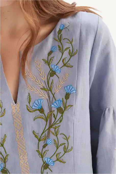 Spica Nettle Linen Embroidered Dress