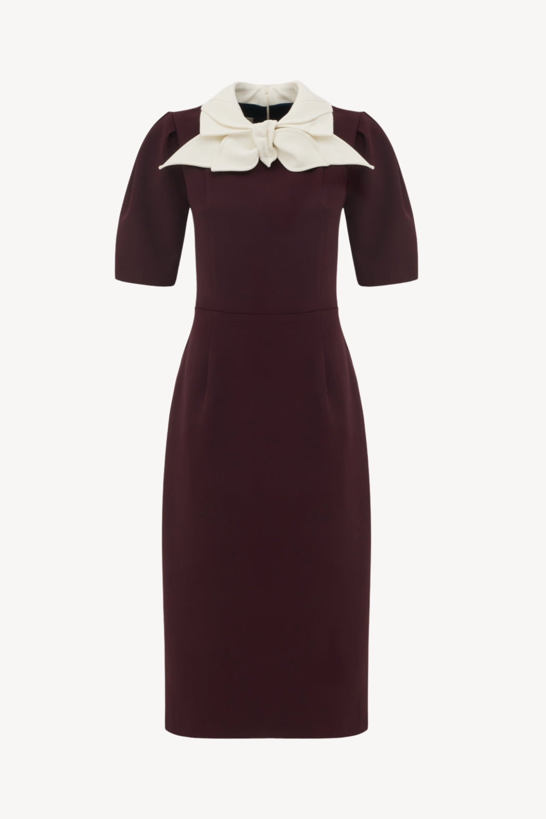 Elegant Midi Dress With Contrast Bow Collar | Burgundy