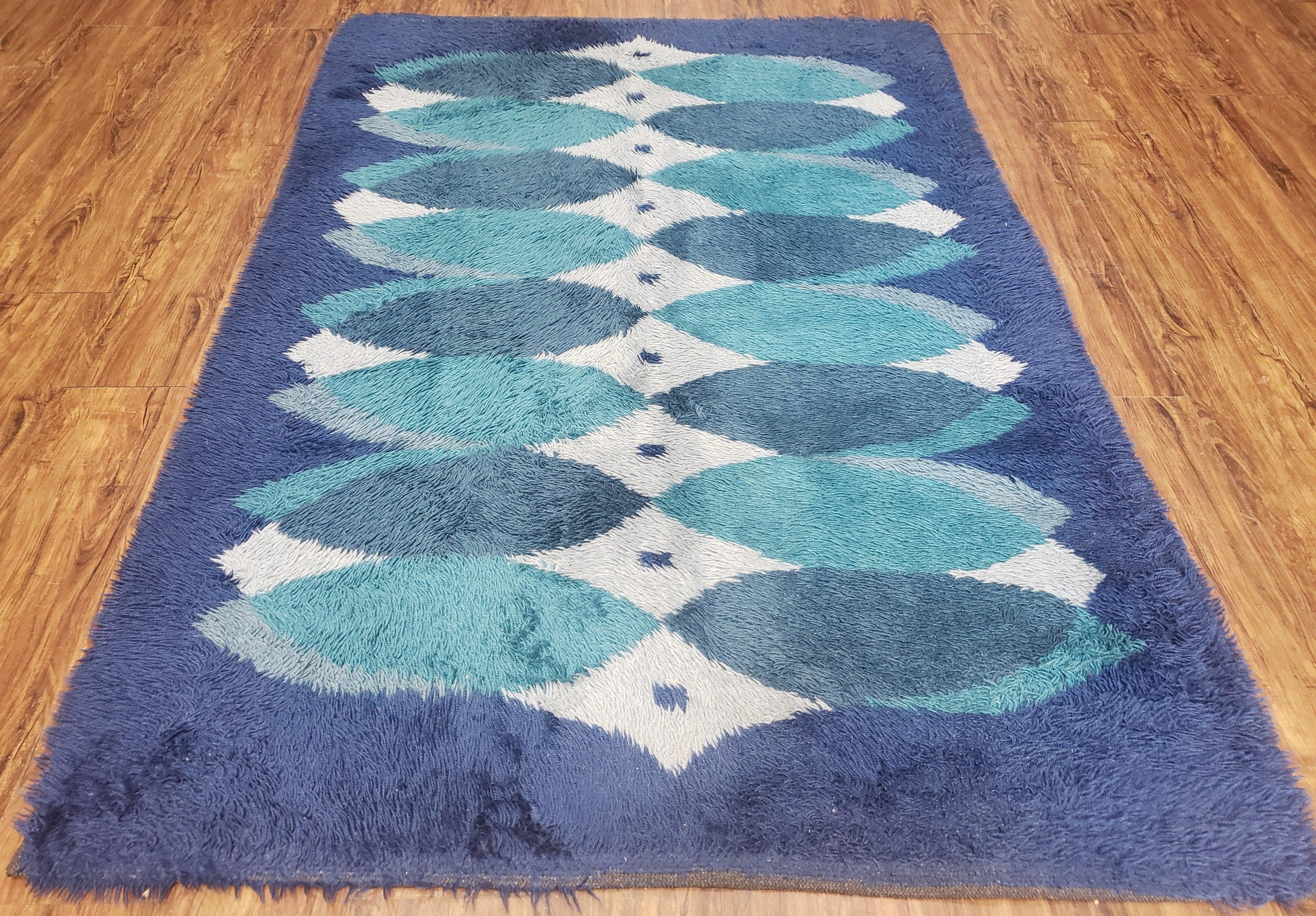 Blue Rya Rug | Vintage 1960s Danish Shag Rug
