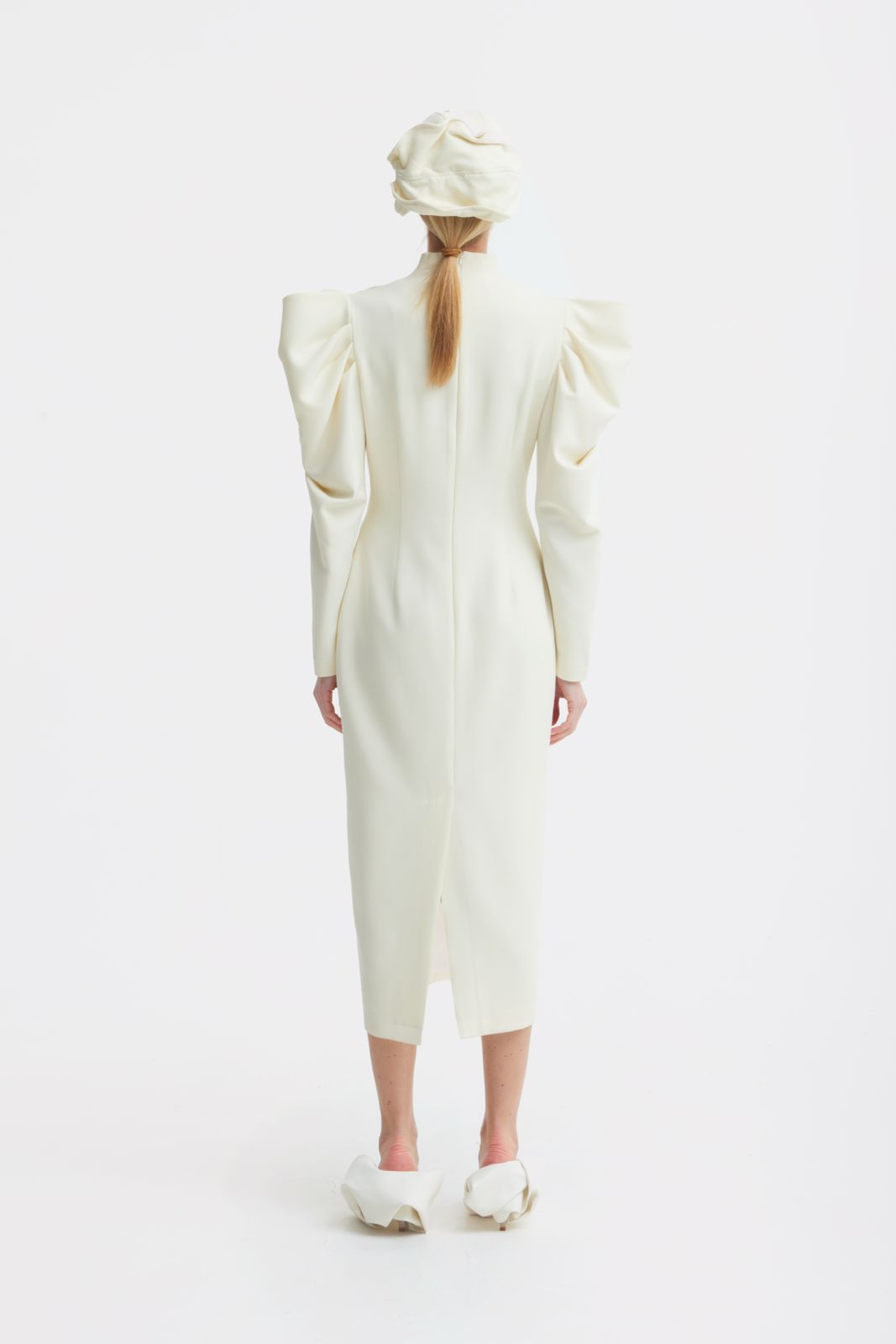 Crepe Midi Dress With Statement Sleeves | Ivory