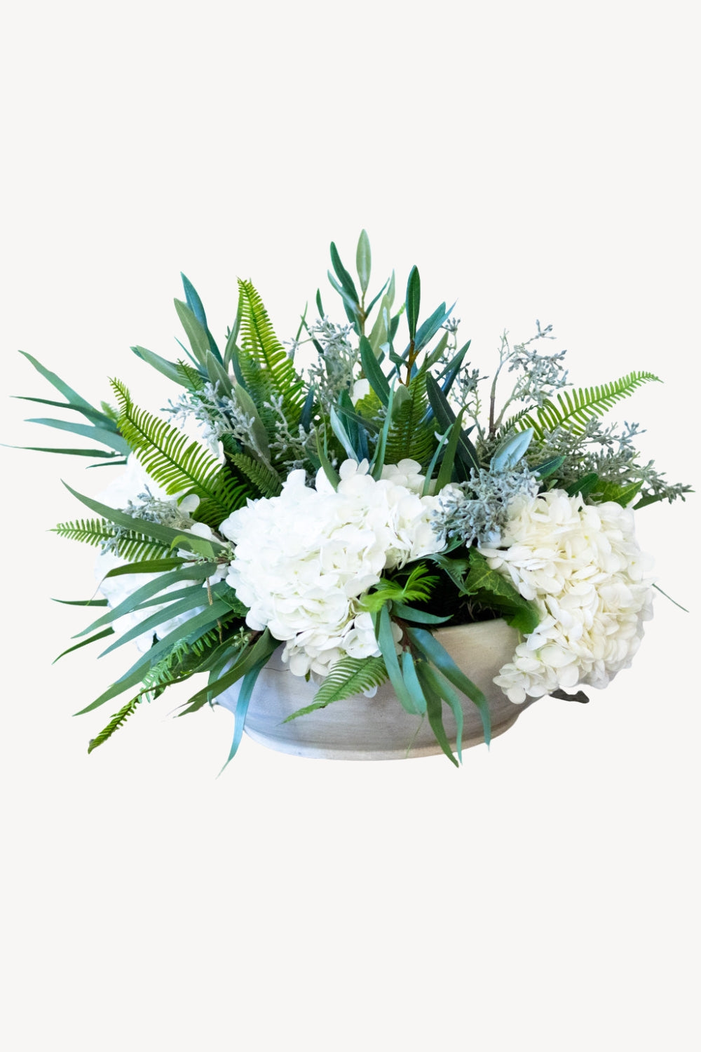 Real Touch White Hydrangea Centerpiece Drop In