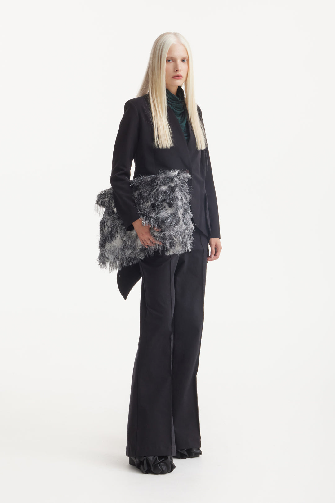 Textured Fringe Envelope Clutch Bag | Grey
