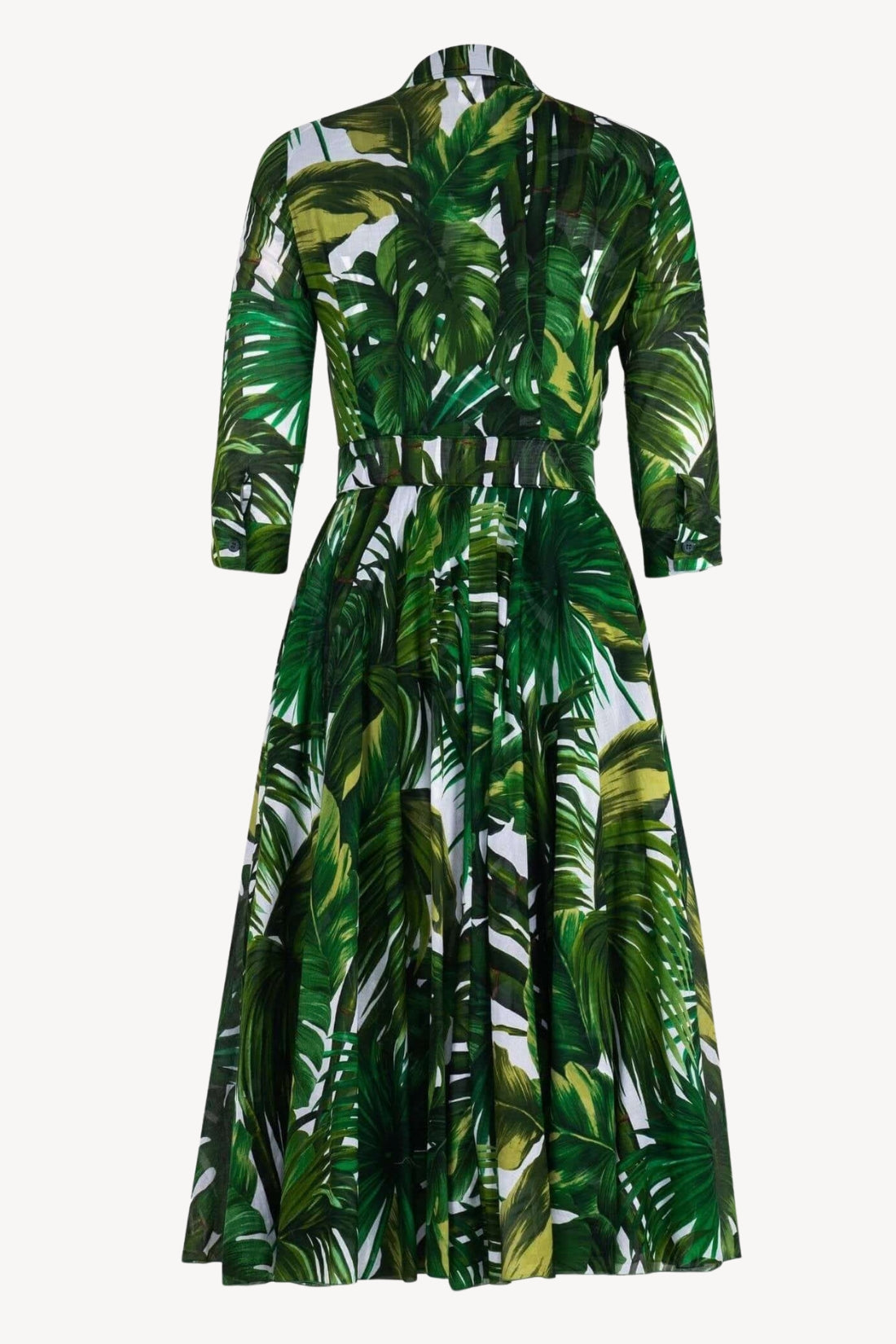 Aster Dress | Honolulu Palm Print in White Pine Green